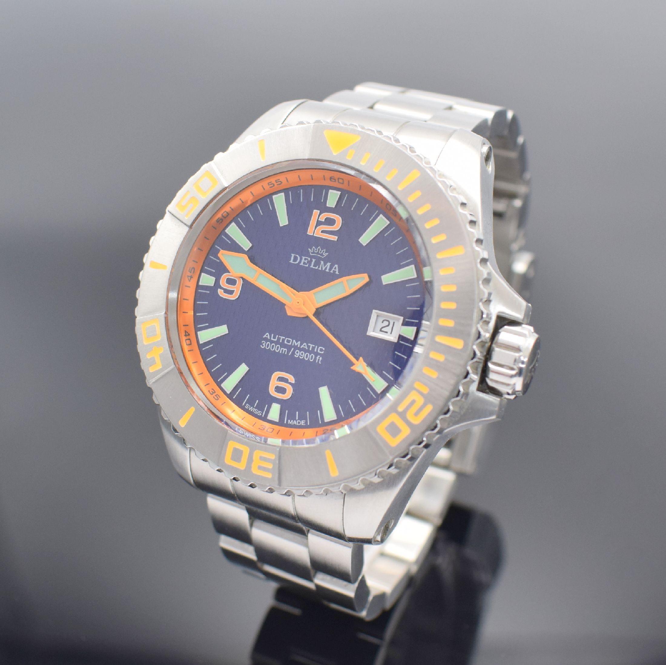 DELMA Blue Shark II 3000m / 9900ft große auf 500 Stück limitierte Taucherarmbanduhr, Schweiz um 2015, Automatik, Ref. 41701.650.6, massives ...