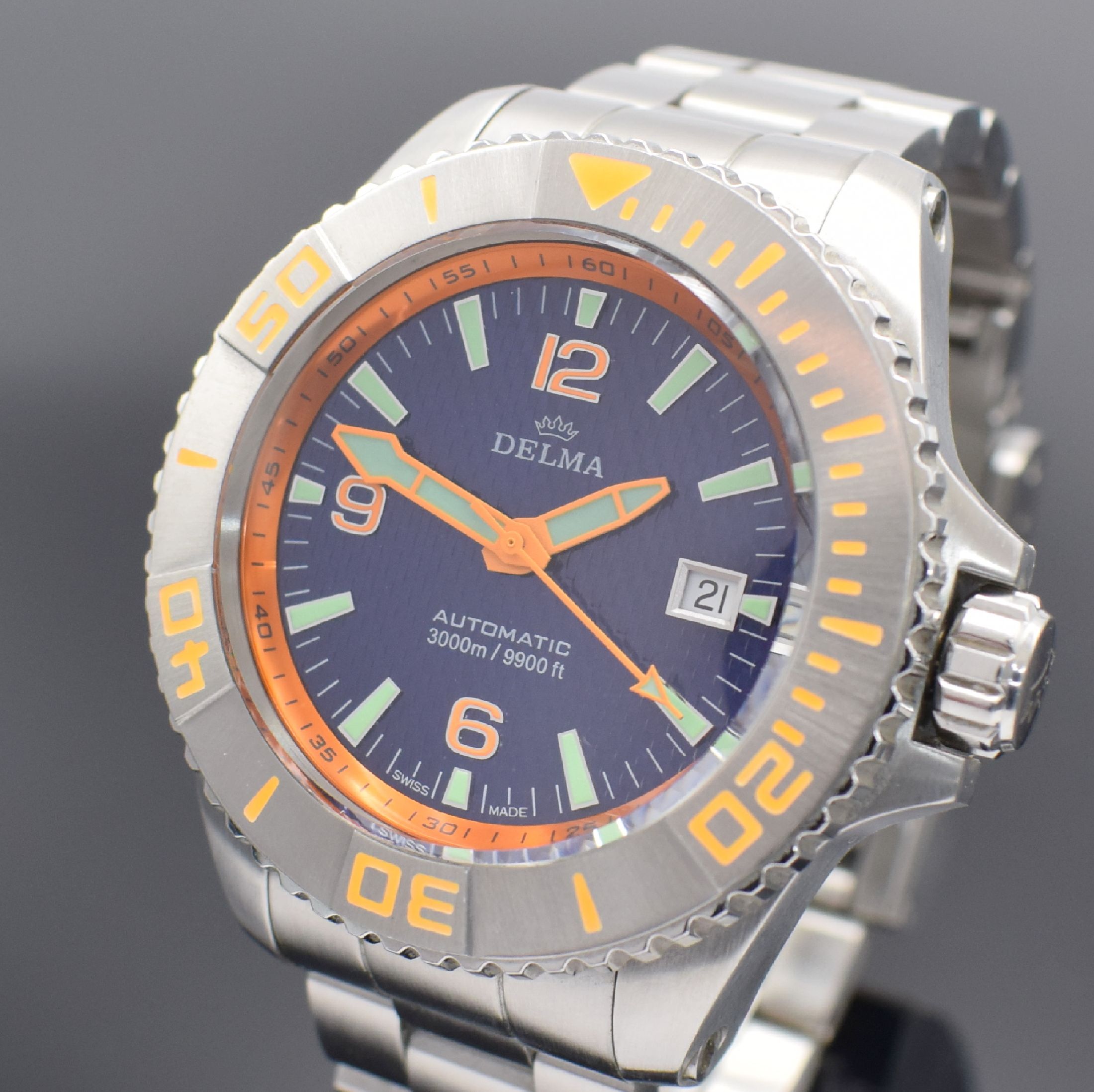 Detail a: DELMA Blue Shark II 3000m / 9900ft große auf 500 Stück limitierte Taucherarmbanduhr, Schweiz um 2015, Automatik, Ref. 41701.650.6, massives ...
