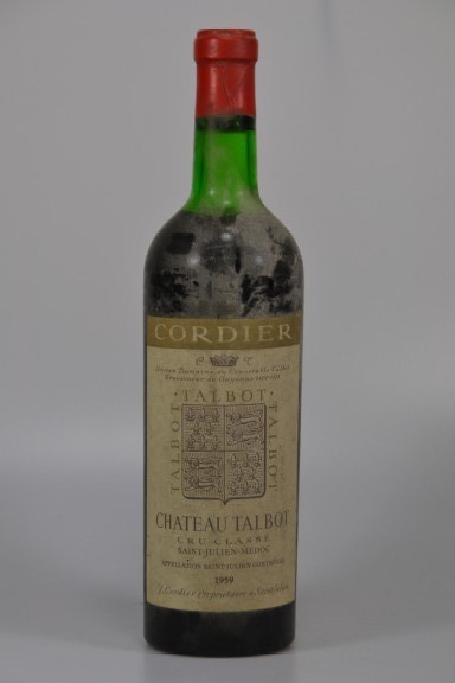 1 Flasche 1959 Chateau Talbot, Saint-Julien,Cordier, ca. 750ml, Vertrieb Ludwig von Kapff & Co. Bremen, Mid Shoulder, beschmutzt