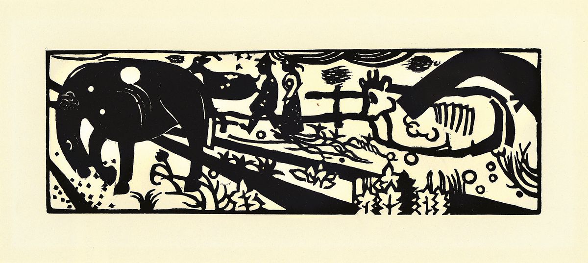 Heinrich Campendonk, 1889-1957, Tiere, Holzschnitt, ca. 7.8x23.4cm, PP, u.Gl., R. ca. 30x40cm