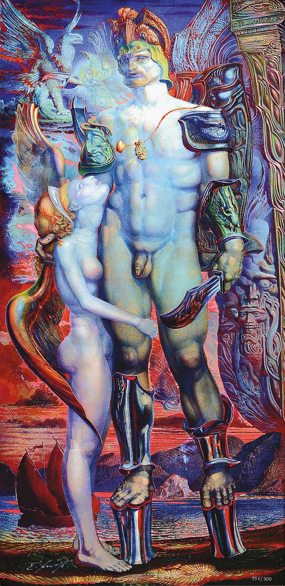 Ernst Fuchs, 1930-2015, Perseus und die Nymphe, Gicleedruck auf Lwd, signiert und num.151/300, ca. 93x45cm