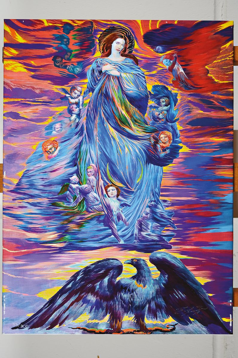 Detail l: Ernst Fuchs, 1930-2015, Perseus und die Nymphe, Gicleedruck auf Lwd, signiert und num.151/300, ca. 93x45cm