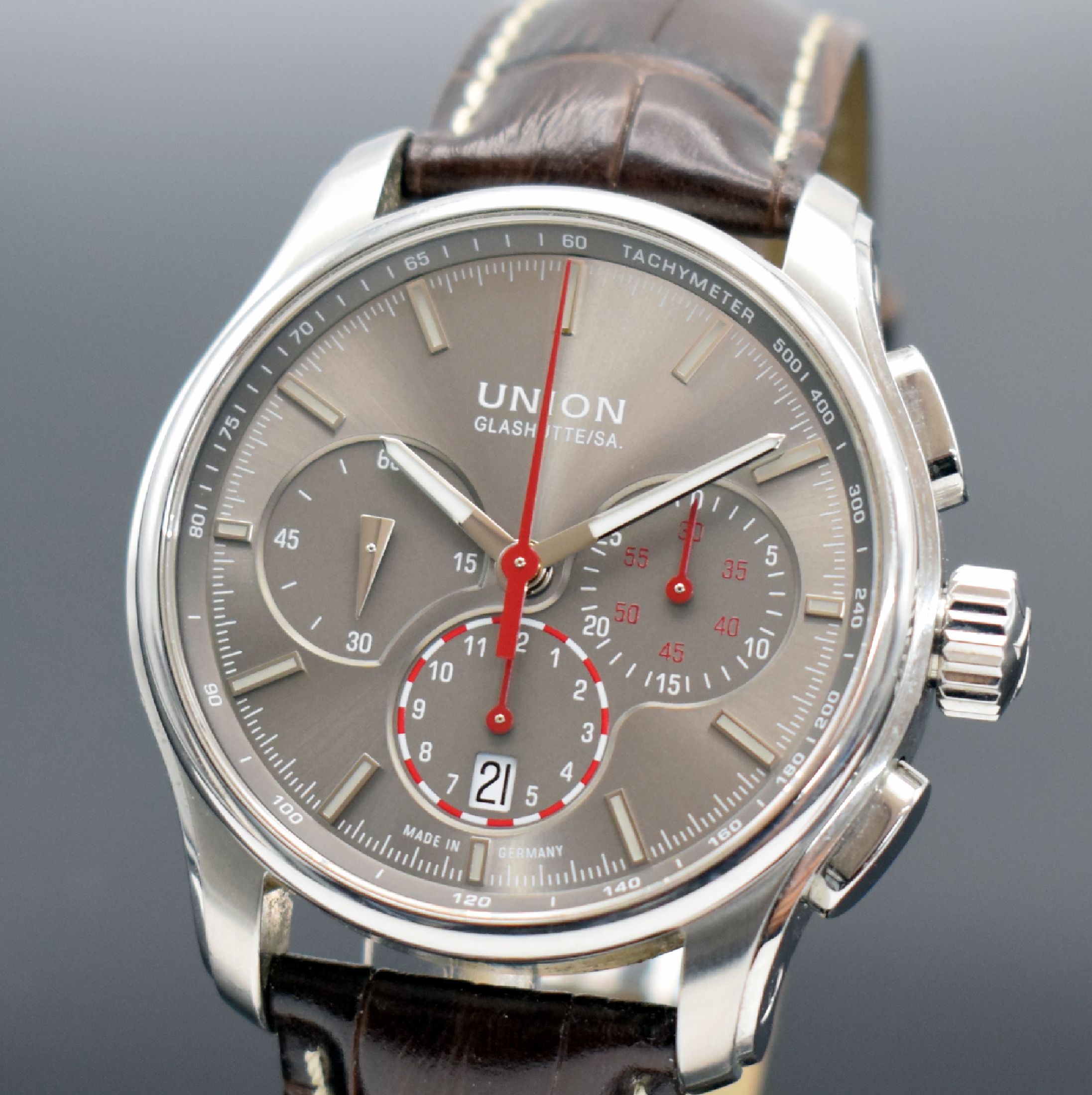 Detail a: UNION GLASHÜTTE Armbandchronograph Belisar Referenz D002.427.16.081.00, Automatik, Edelstahlgeh. inkl. orig. Lederband m. dopp. Faltschl., beids. ...