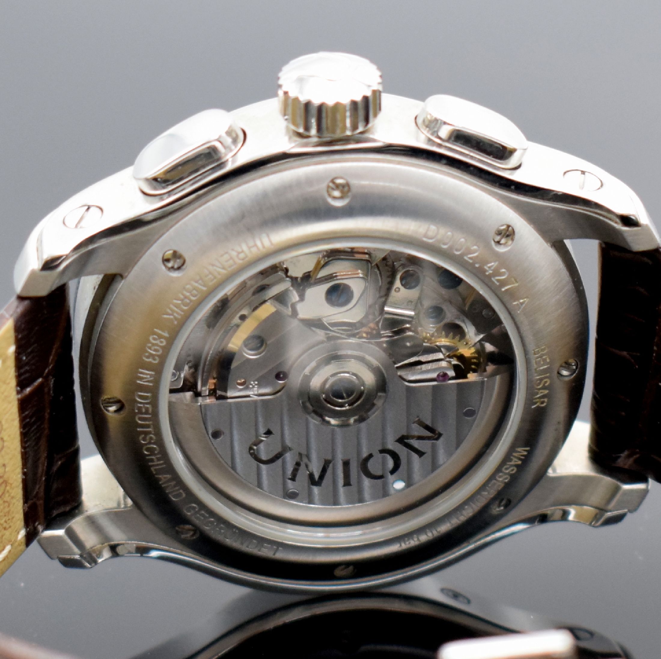 Detail b: UNION GLASHÜTTE Armbandchronograph Belisar Referenz D002.427.16.081.00, Automatik, Edelstahlgeh. inkl. orig. Lederband m. dopp. Faltschl., beids. ...