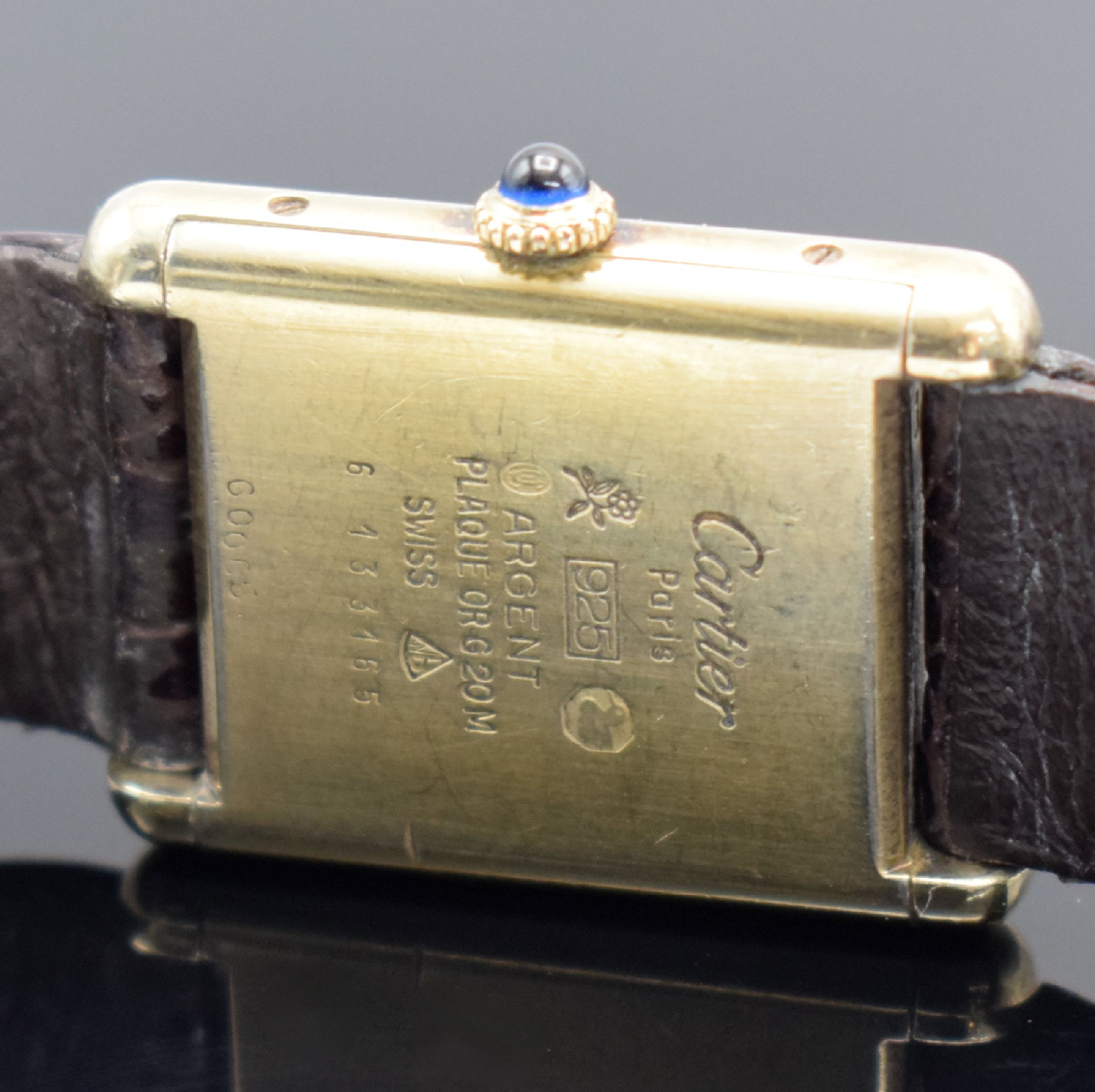 Detail b: CARTIER Damenarmbanduhr Modellserie Tank, Handaufzug, Schweiz um 1980, verg. Sterlingsilbergeh. ber., Zifferblatt Tricolor (RG/GG/WG), Mineralglas ...