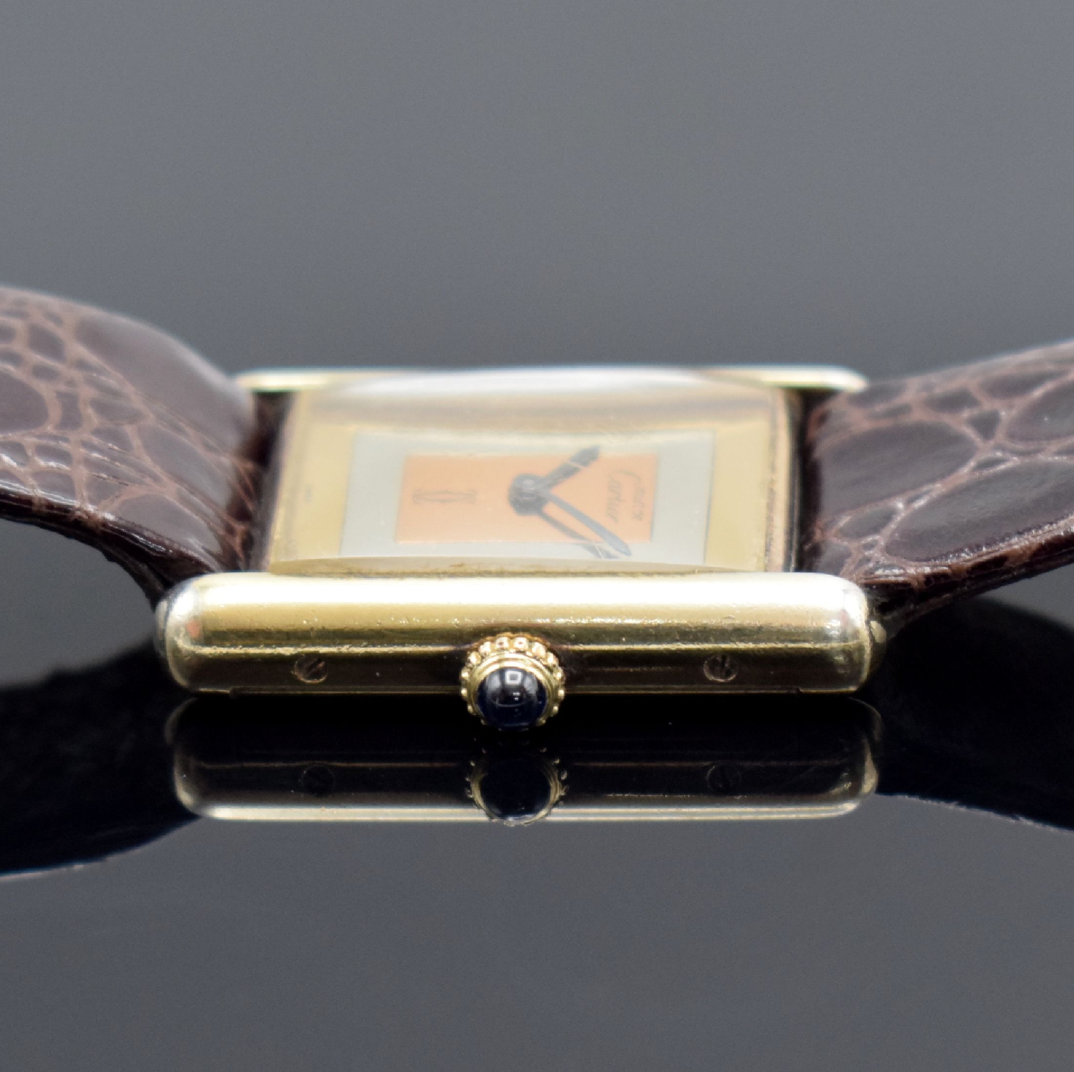 Detail c: CARTIER Damenarmbanduhr Modellserie Tank, Handaufzug, Schweiz um 1980, verg. Sterlingsilbergeh. ber., Zifferblatt Tricolor (RG/GG/WG), Mineralglas ...