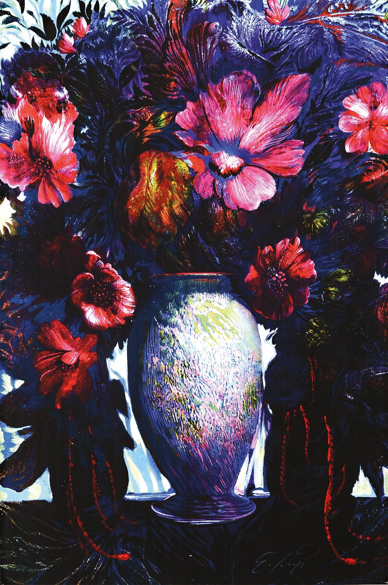 Ernst Fuchs, 1930-2015, Blumenbouquet, Gicleedruck auf Lwd, signiert und num. 108/300, ca. 83x55cm