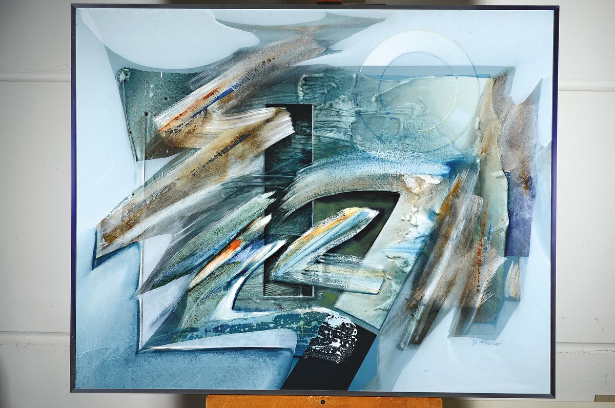Detail k: Klaus Heinrich Keller, 1938 Godramstein-2018 Rodalben, Nature morte, Acryl auf Lwd, rechts unten signiert und dat. 95, ca. 80x100 cm, ehemals Museum ...