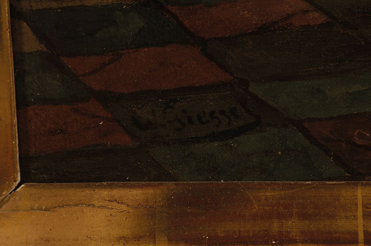 Detail a: Wilhelm Friedrich Giessel, 1869 - 1938, Österreichischer Genremaler, in der Wirtsstube, feine detailreiche Malerei, li. unten signiert, 53 x 42 cm, ...