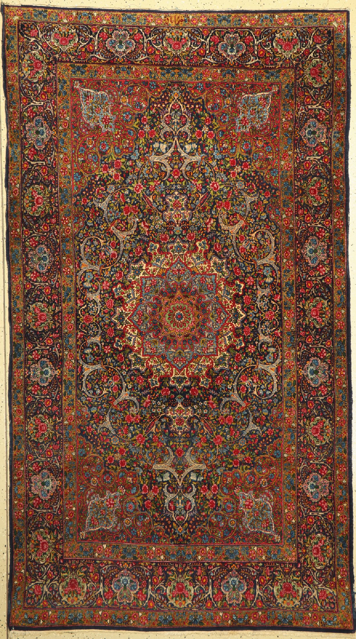 Antiker Kerman Lawar fein, Persien, um 1900, Wolle auf Baumwolle, ca. 250 x 140 cm, EHZ:(Leichte Gebrauchsspuren)