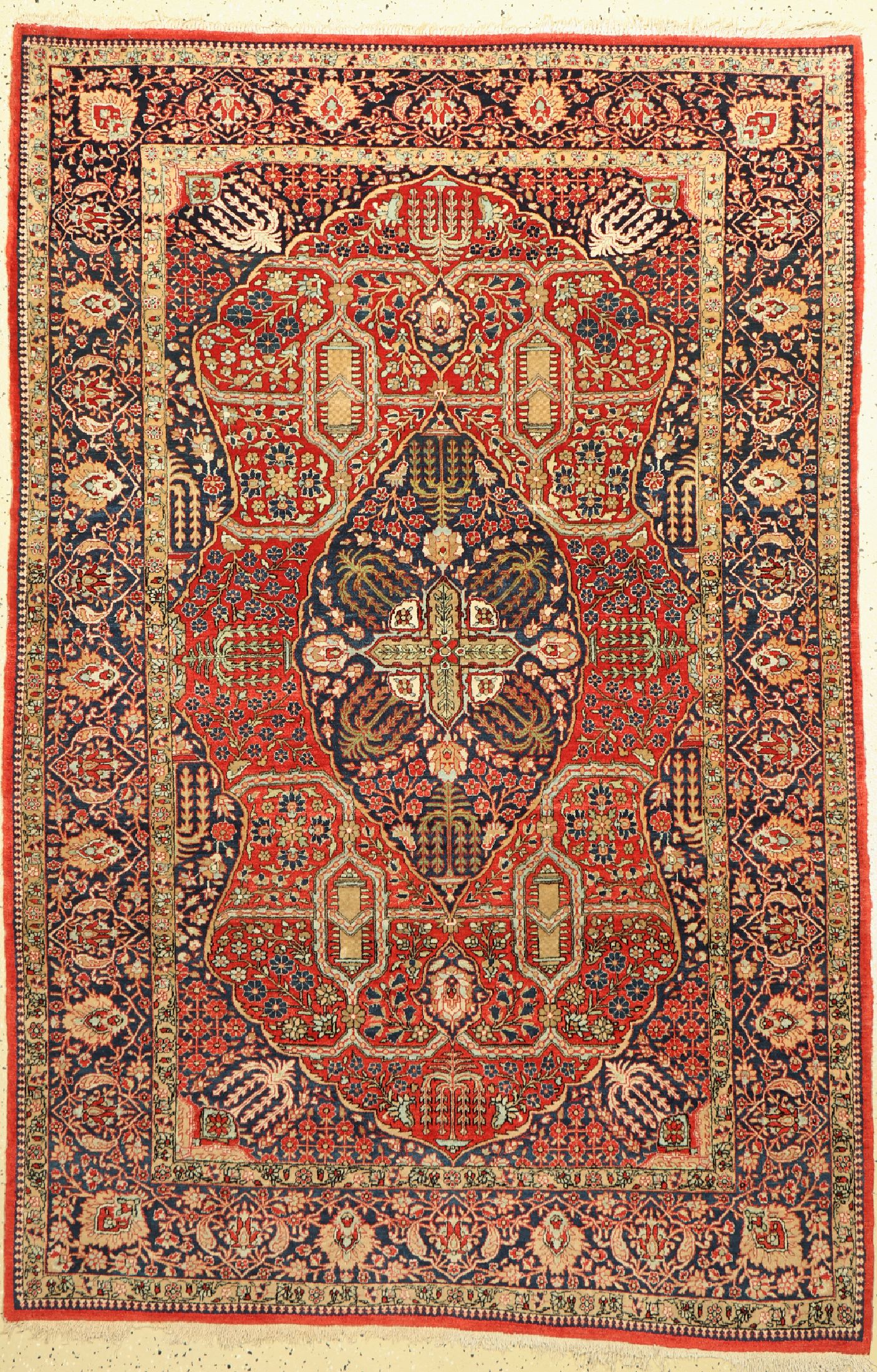 Keschan "Ateshoglou", antik, Persien, um 1900, Korkwolle, ca. 196 x 131 cm, EHZ:(Sehr guter Zustand), kleine restaurierte Stellen.