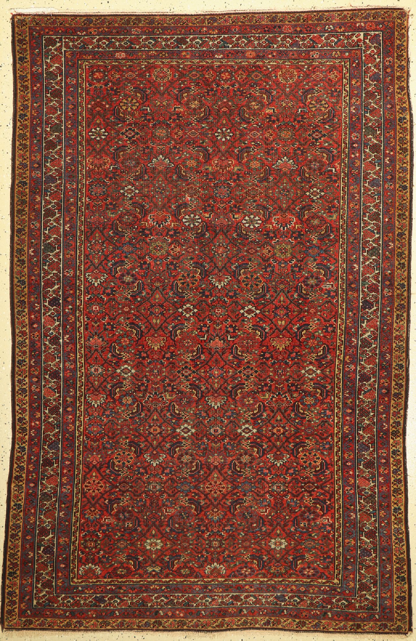 Antiker Malayer fein, Persien, 19.Jhd, Wolle auf Baumwolle, ca. 215 x 138 cm, EHZ:(Guter Zustand), gleichmäßig dünn