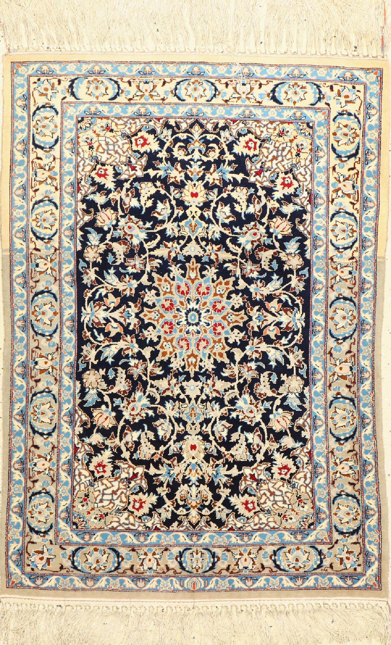 Esfahan fein, Persien, ca. 60 Jahre, Korkwolle mit und auf Seide, ca. 100 x 70 cm, EHZ: 2, Abrasch