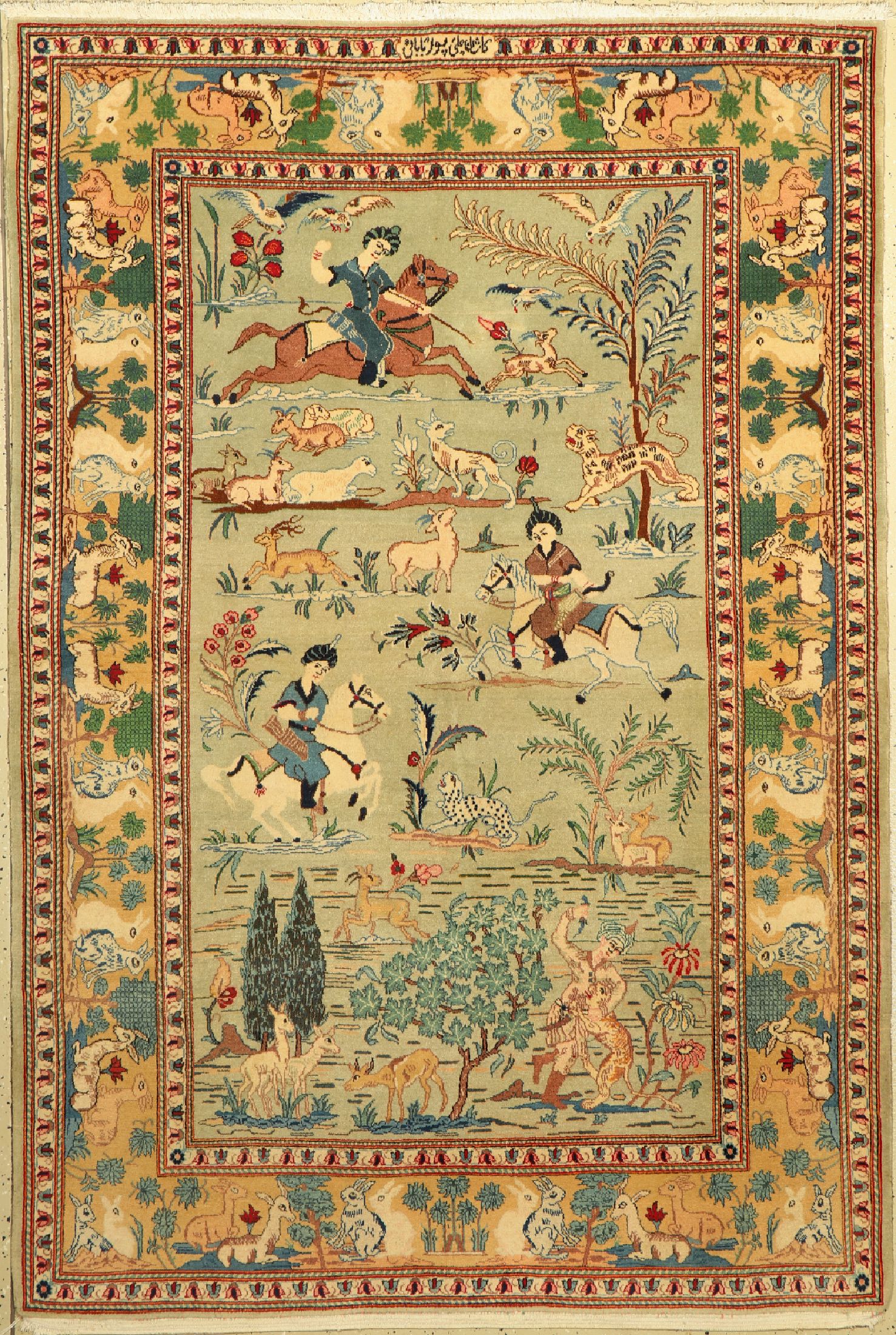 Keschan Kork fein, signiert, (Alipour Babaie), Persien, um 1950, Korkwolle, ca. 210 x 140 cm, gereinigt, EHZ:(Sehr guter Zustand)