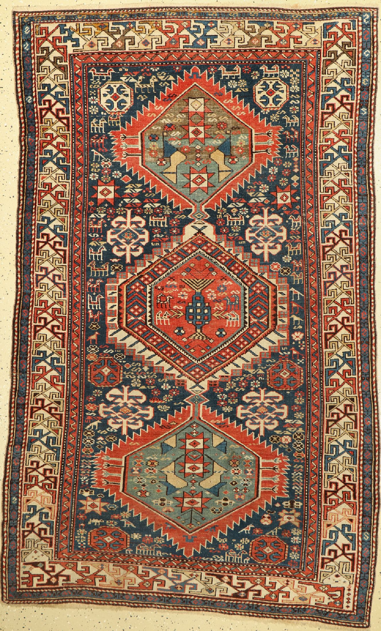 Antiker Schirwan, Kaukasus, 19.Jhd, Wolle auf Wolle, ca. 210 x 130 cm, EHZ:(Gleichmäßig dünn)