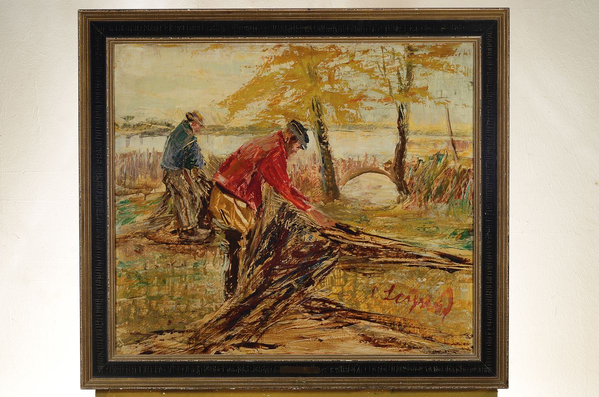 Detail k: Piet Leysing, 1885 Doornenburg - 1933 Düsseldorf, Ausbildung an der Akademie Düsseldorf, zwei Fischer bei Einholen bzw. Auslegen der Netze, ...