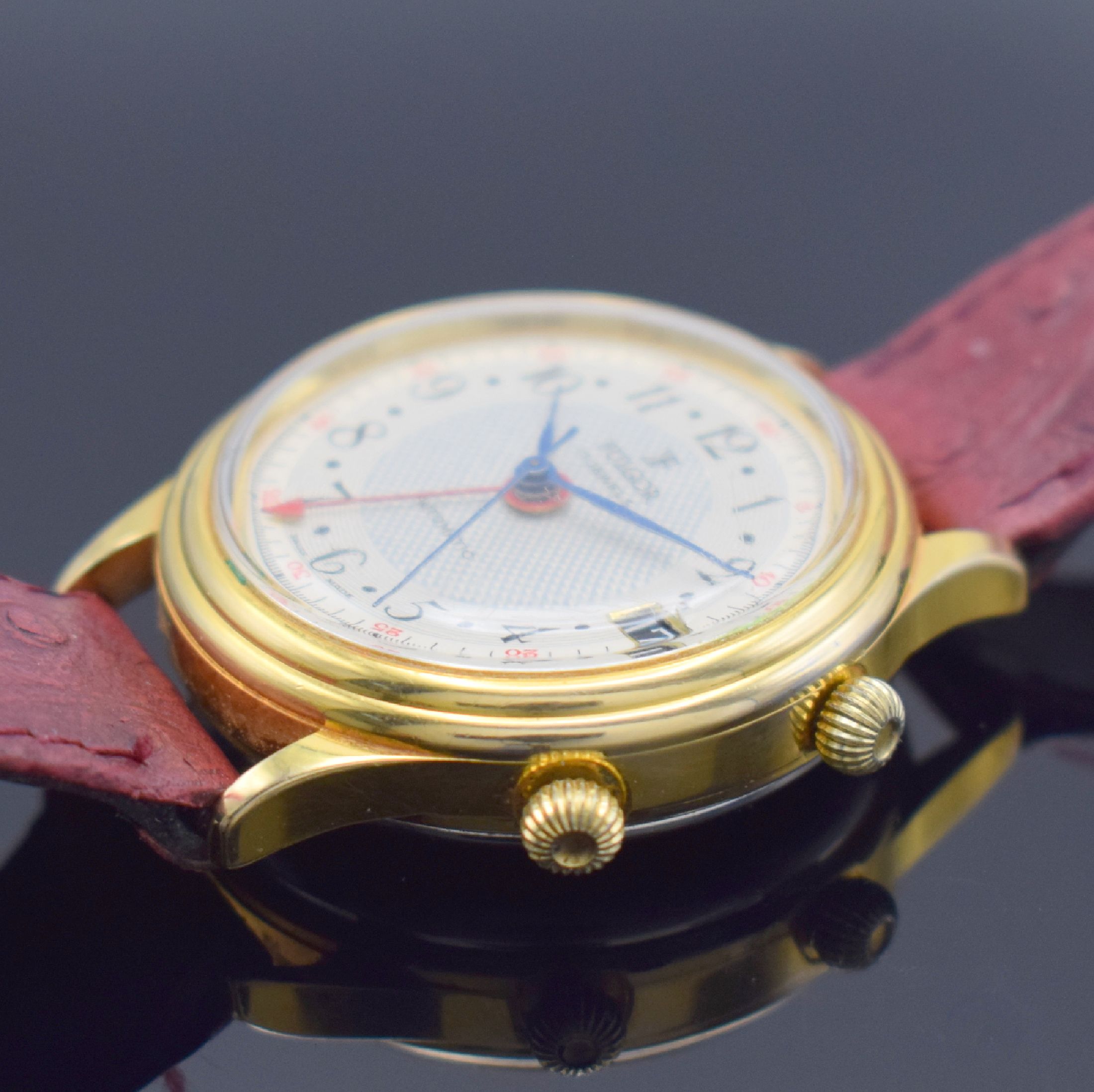 Detail b: FULGOR Armbandwecker mit Kaliber AS 5008, Schweiz um 1985, Automatik, verg. Gehäuse, Stahlboden aufgedr., silb. Zifferbl. m. arab. Zahlen, Datum, ...