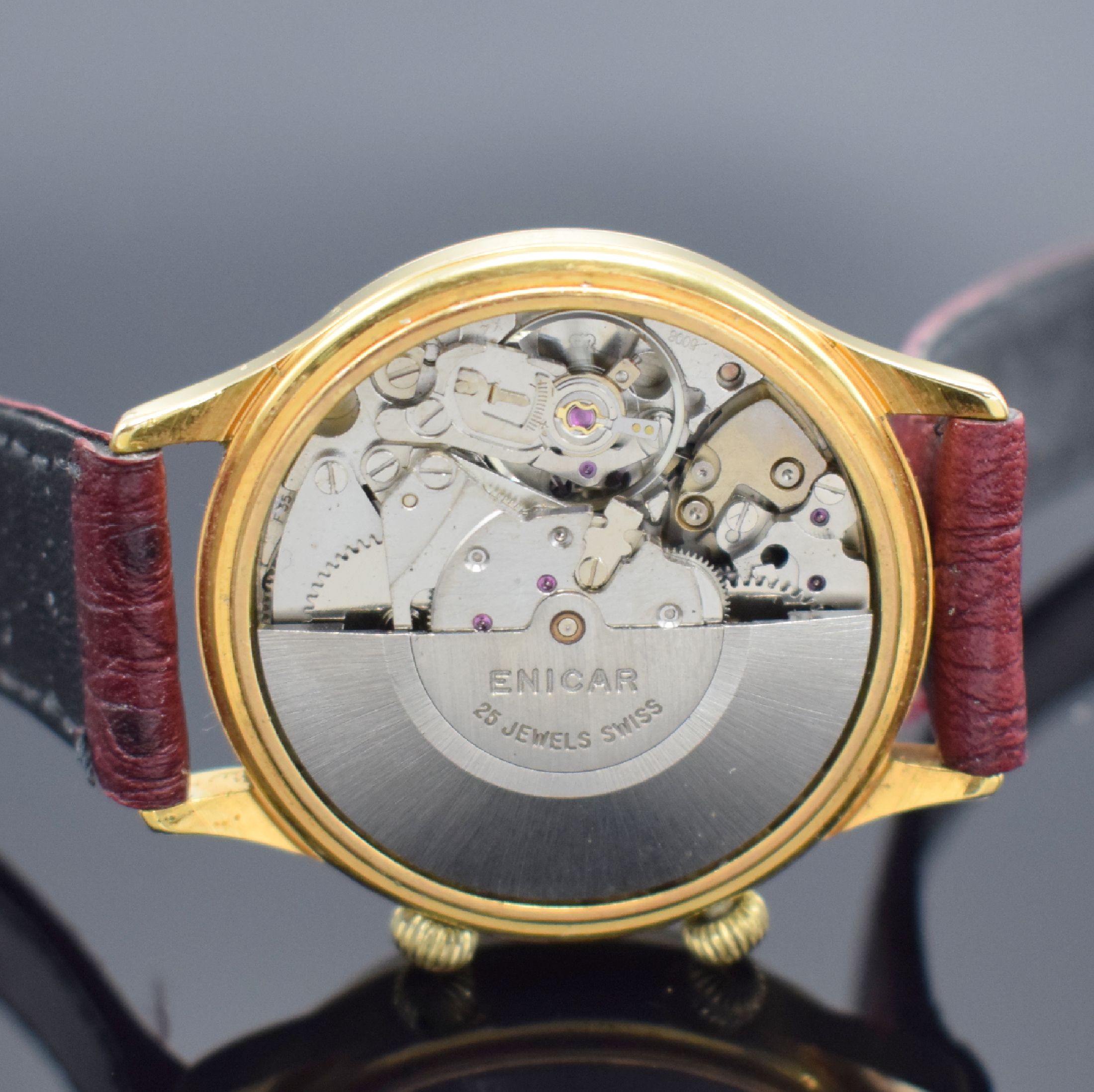 Detail e: FULGOR Armbandwecker mit Kaliber AS 5008, Schweiz um 1985, Automatik, verg. Gehäuse, Stahlboden aufgedr., silb. Zifferbl. m. arab. Zahlen, Datum, ...