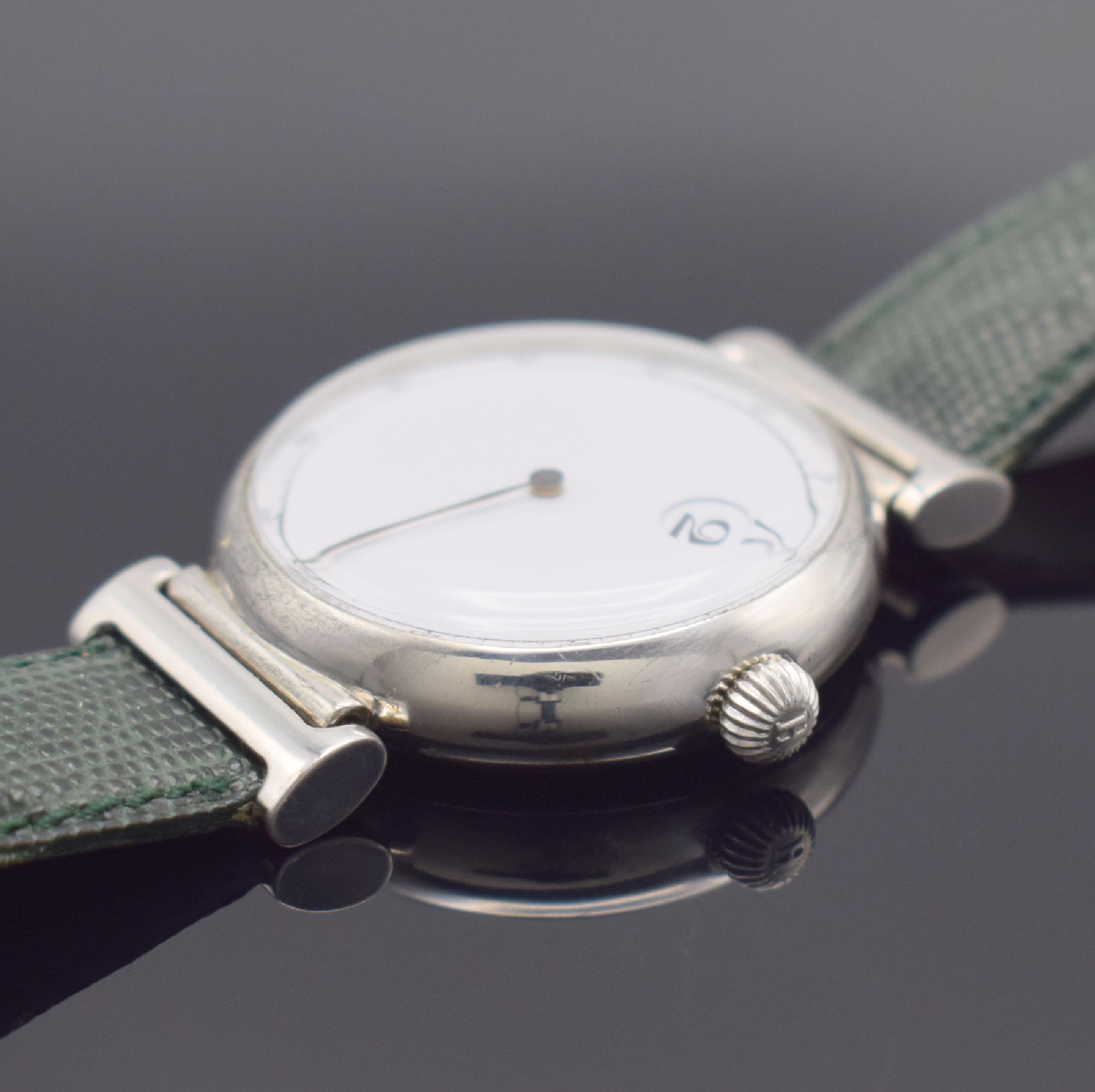 Detail b: HEBDOMAS Herrenarmbanduhr mit springender Stunde & 8 Tagewerk in 925er Silber, Schweiz um 1990, Automatik, Ref. 3301, beids. vergl. Geh. teils ...