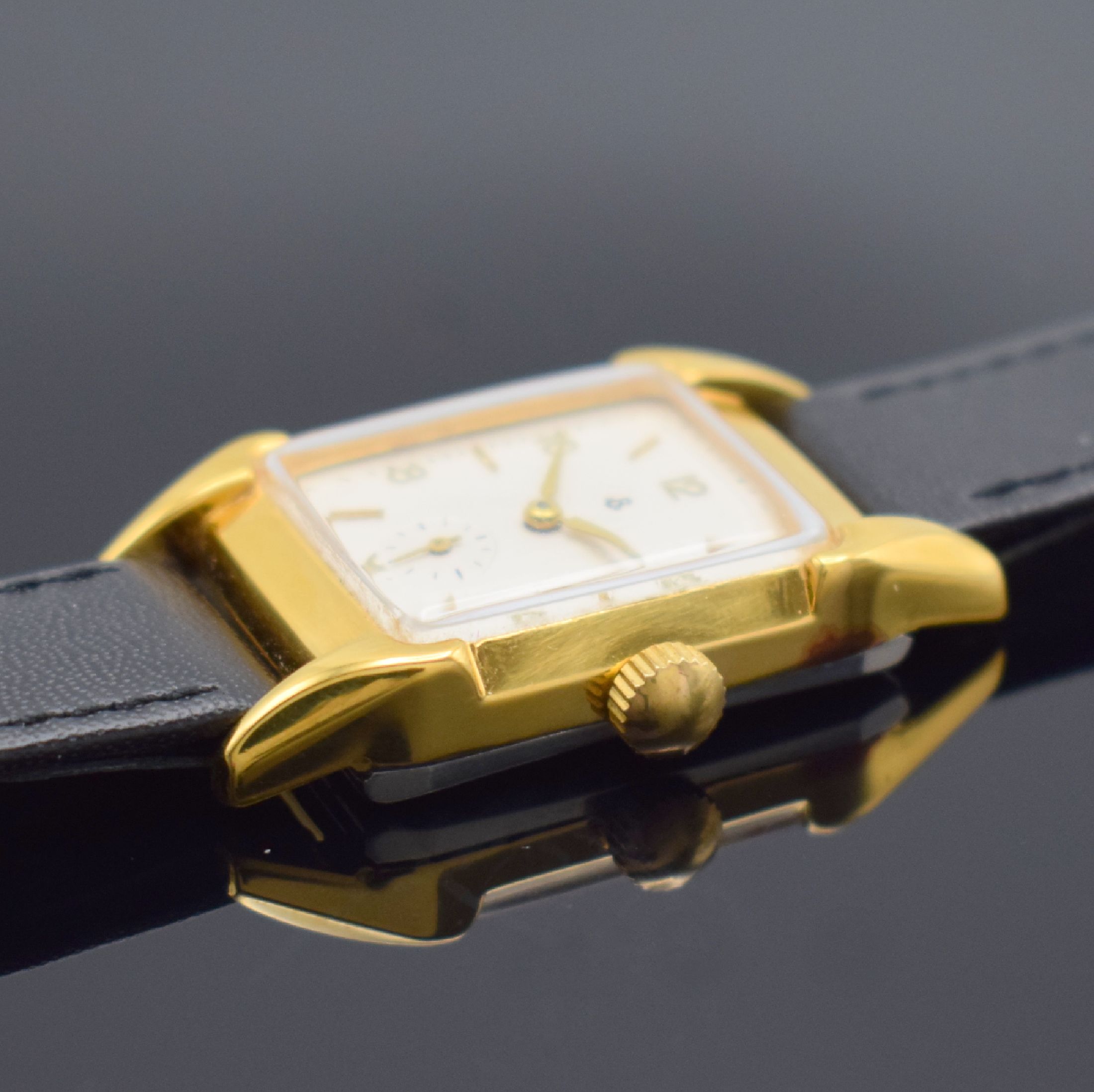 Detail b: UROFA Glashütte Armbanduhr mit Kaliber 58, Deutschland um 1935, Handaufzug, verg. Gehäuse, Stahlboden aufgedr., silb. Zifferbl. m. aufges. ...