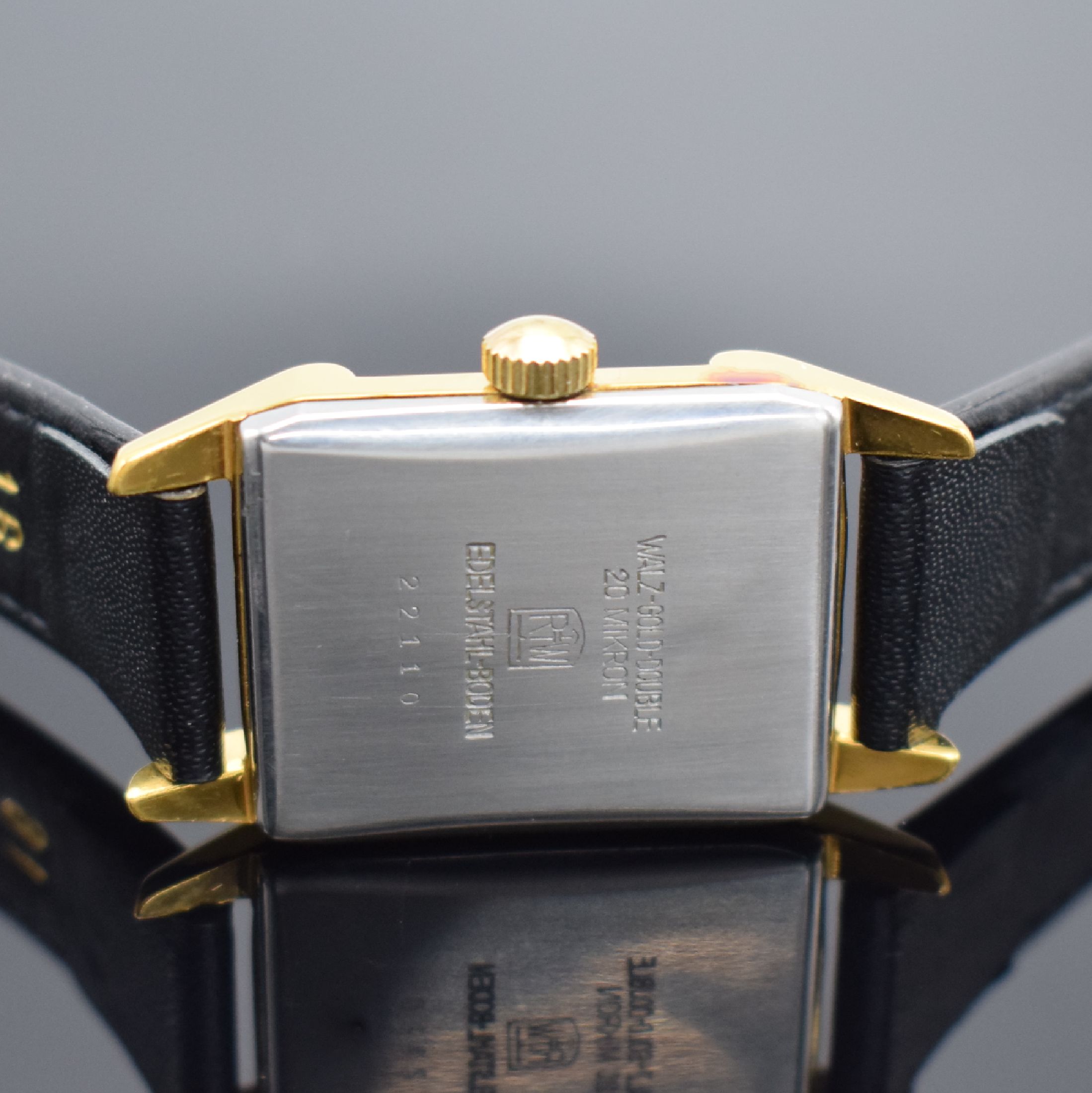 Detail c: UROFA Glashütte Armbanduhr mit Kaliber 58, Deutschland um 1935, Handaufzug, verg. Gehäuse, Stahlboden aufgedr., silb. Zifferbl. m. aufges. ...
