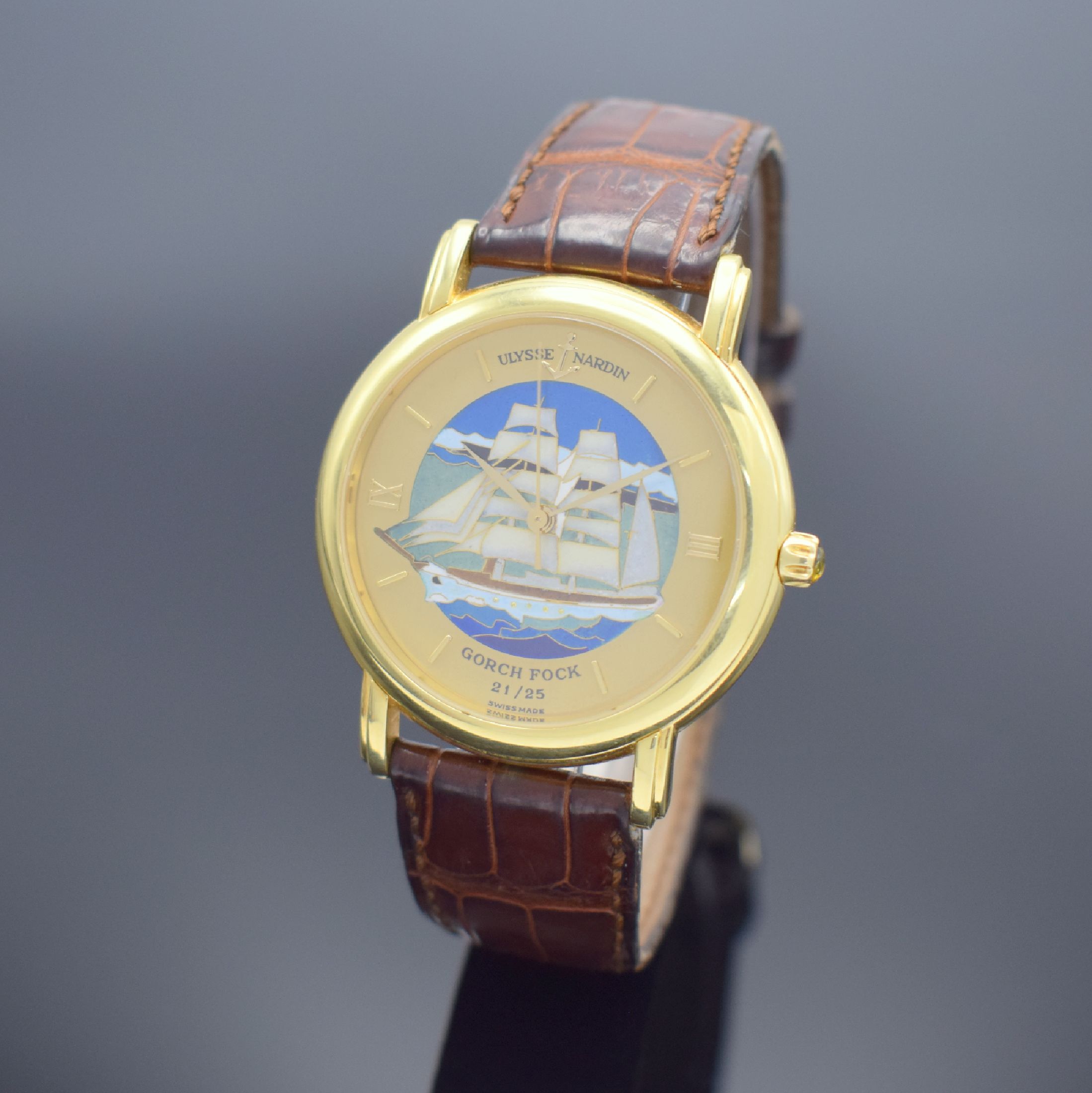 ULYSSE NARDIN San Marco "Gorch Fock" extrem seltene, auf 25 Stück limitierte Herrenarmbanduhr in GG 750/000 Referenz 131-77-9, Schweiz um ...
