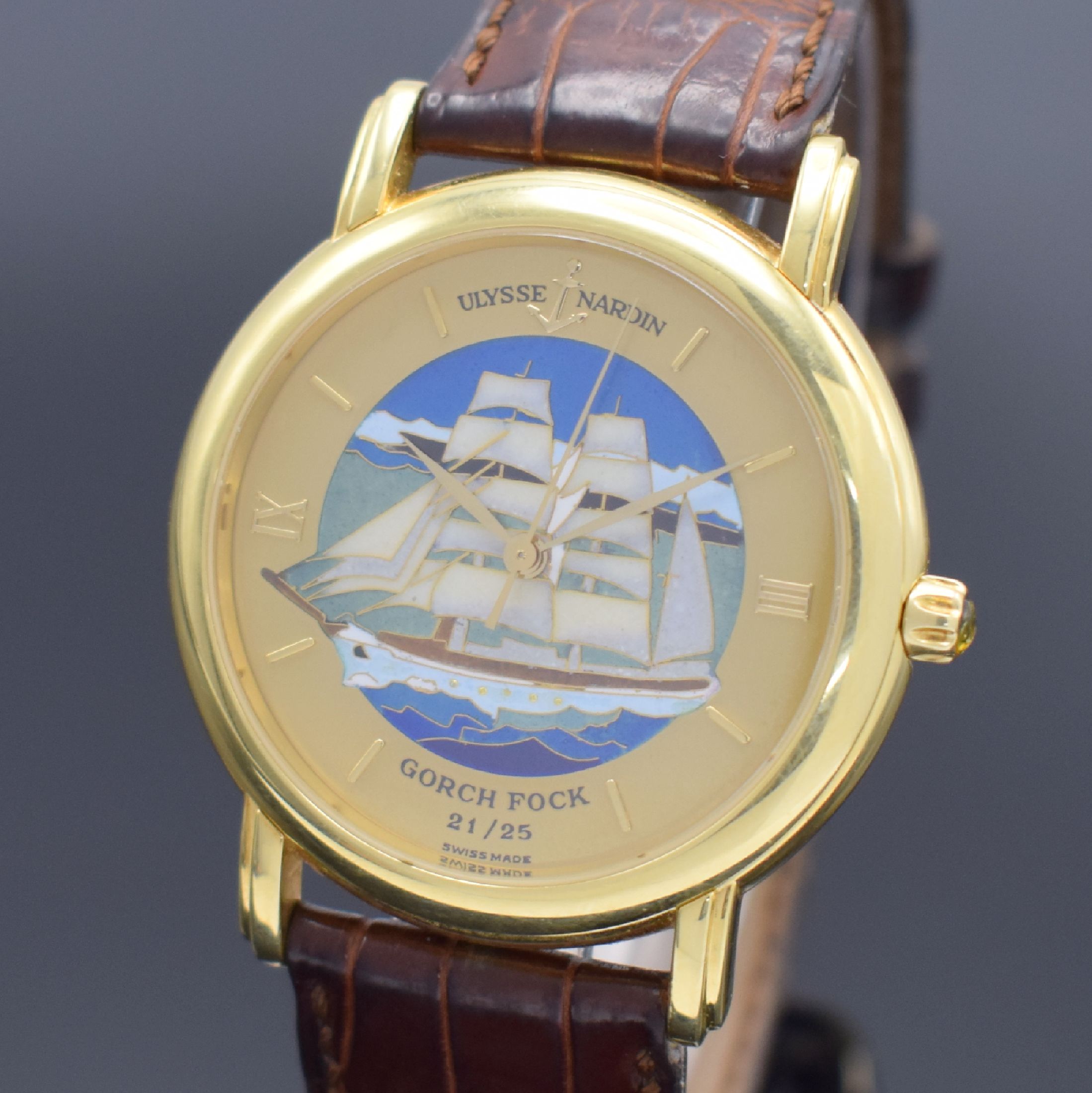 Detail a: ULYSSE NARDIN San Marco "Gorch Fock" extrem seltene, auf 25 Stück limitierte Herrenarmbanduhr in GG 750/000 Referenz 131-77-9, Schweiz um ...