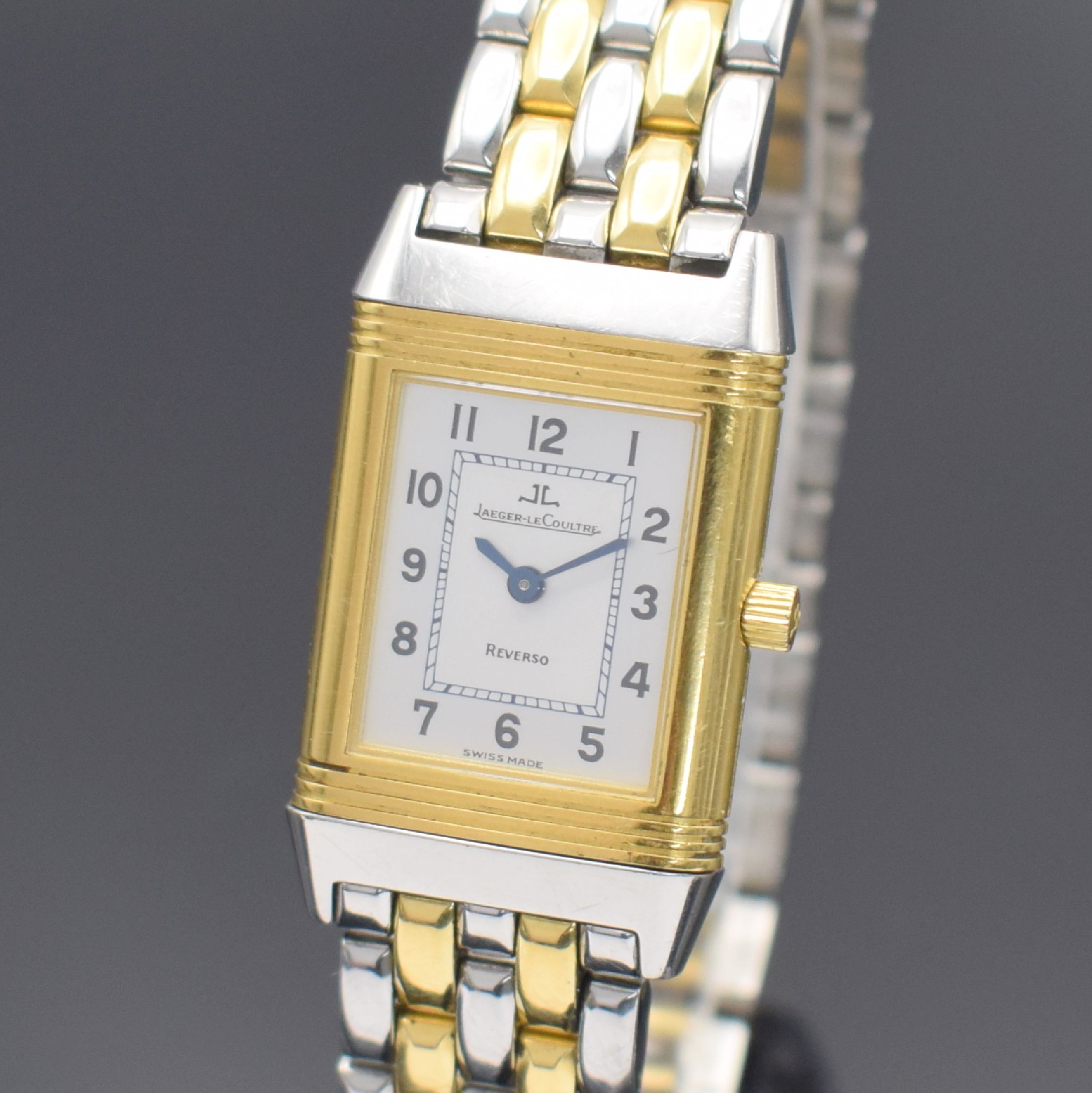 Detail a: Jaeger-LeCoultre Reverso Damenarmbanduhr Referenz 260.5.86, Schweiz um 2005, Handaufzug, Edelstahl & Gold komb., Wendegeh. in Gold, Gliederband m. ...