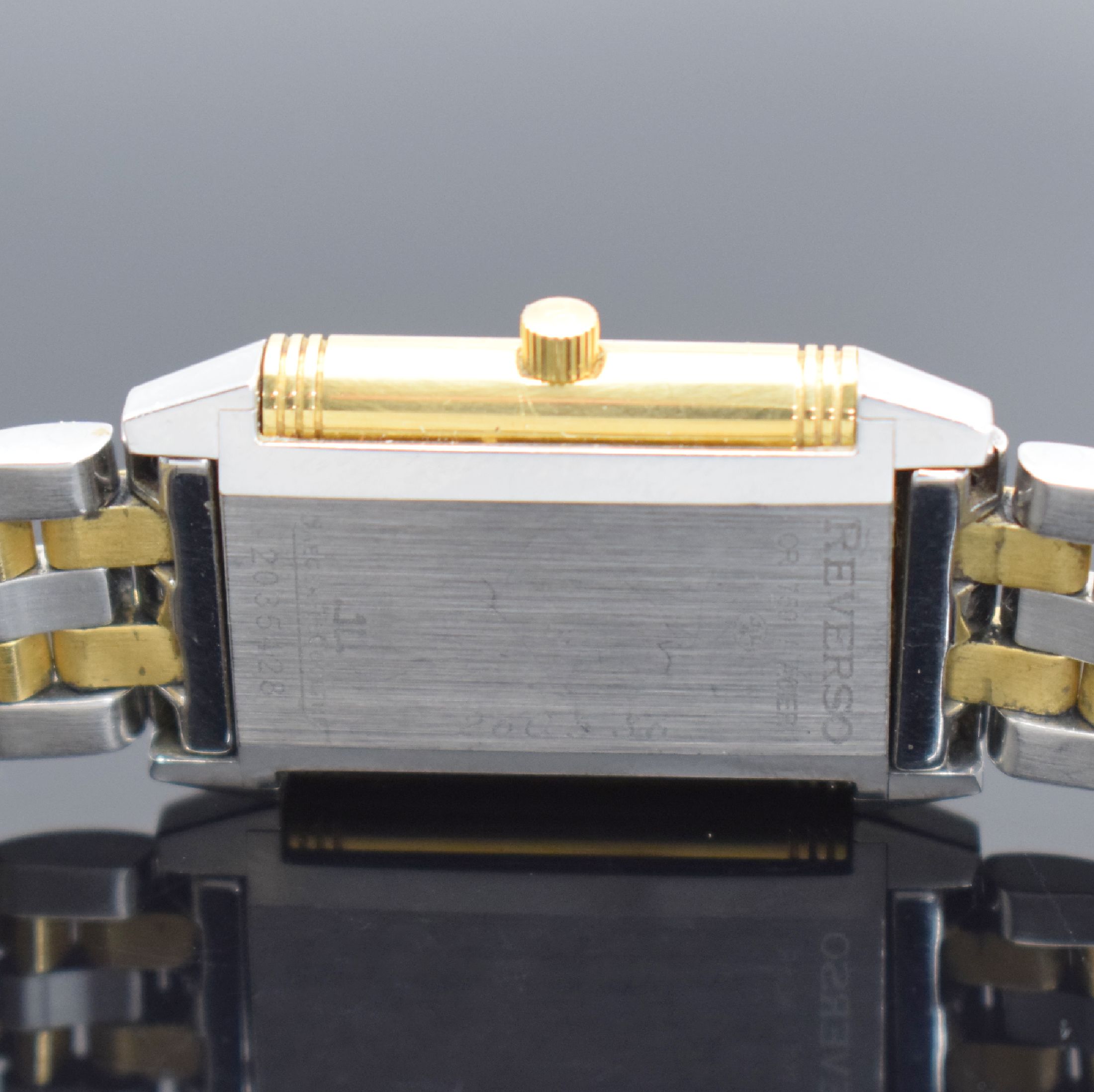 Detail d: Jaeger-LeCoultre Reverso Damenarmbanduhr Referenz 260.5.86, Schweiz um 2005, Handaufzug, Edelstahl & Gold komb., Wendegeh. in Gold, Gliederband m. ...