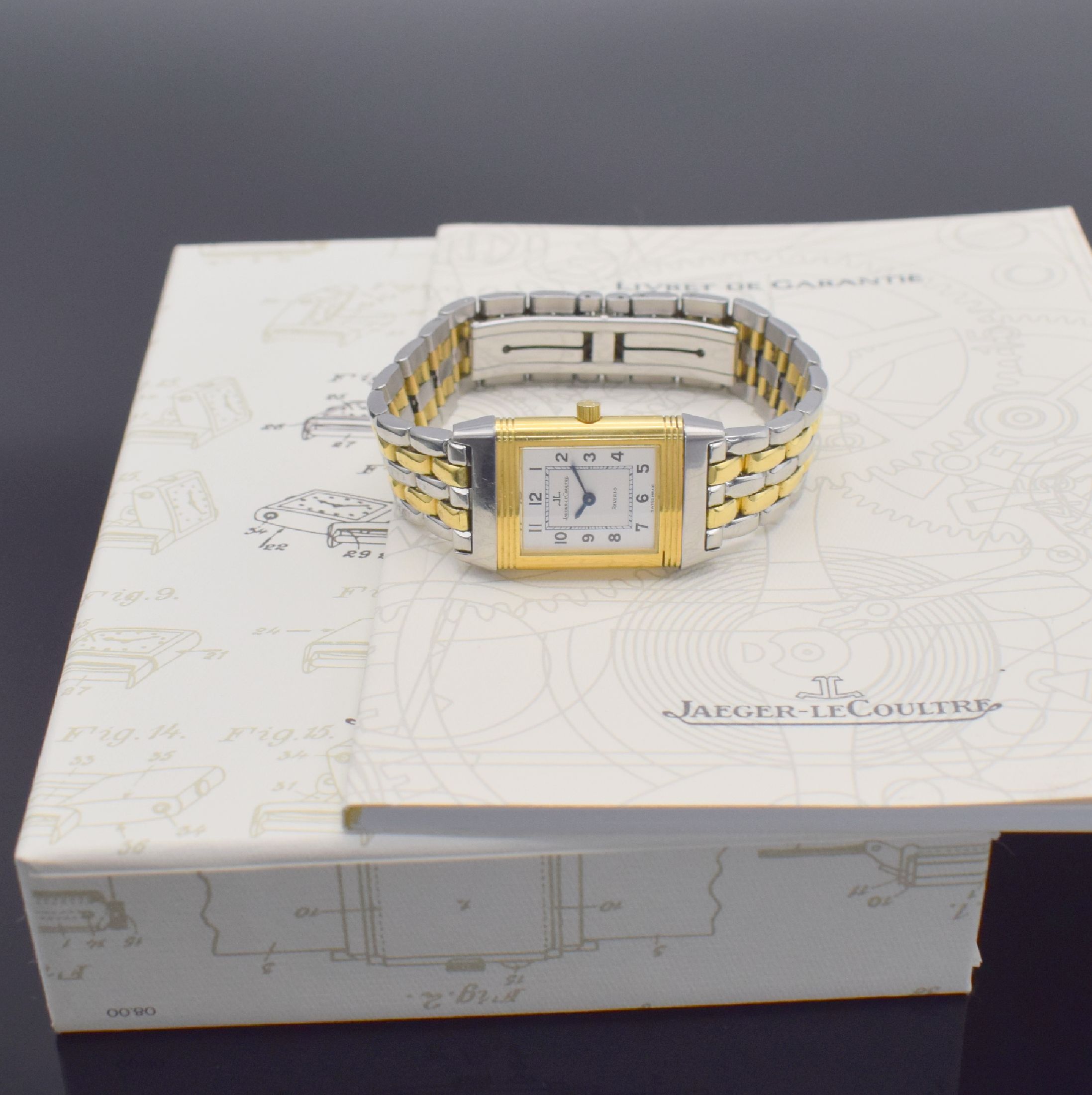 Detail g: Jaeger-LeCoultre Reverso Damenarmbanduhr Referenz 260.5.86, Schweiz um 2005, Handaufzug, Edelstahl & Gold komb., Wendegeh. in Gold, Gliederband m. ...
