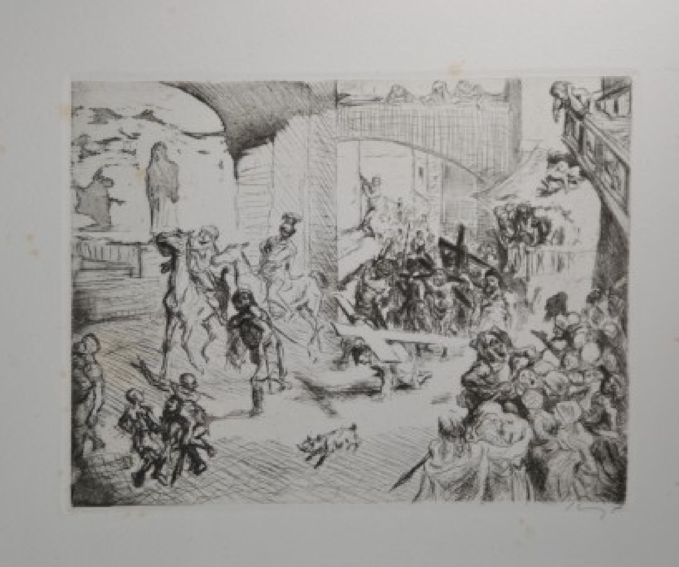 Max Slevogt, 4 Grafiken, handsigniert: a: Gespräch zwischen Faust und Mephisto, 1925/27, ca. Blattgr. 46 x 35 cm, b. Radierung Kreuztragung aus ...