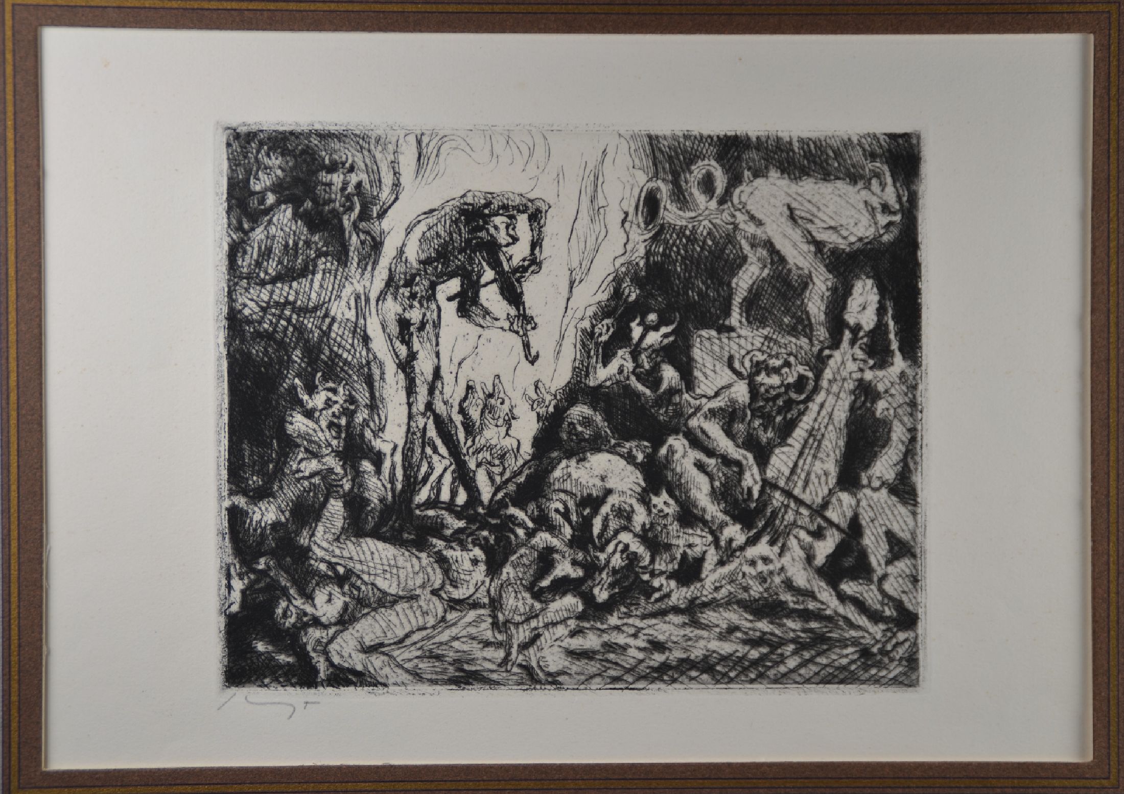 Detail a: Max Slevogt, 4 Grafiken, handsigniert: a: Gespräch zwischen Faust und Mephisto, 1925/27, ca. Blattgr. 46 x 35 cm, b. Radierung Kreuztragung aus ...