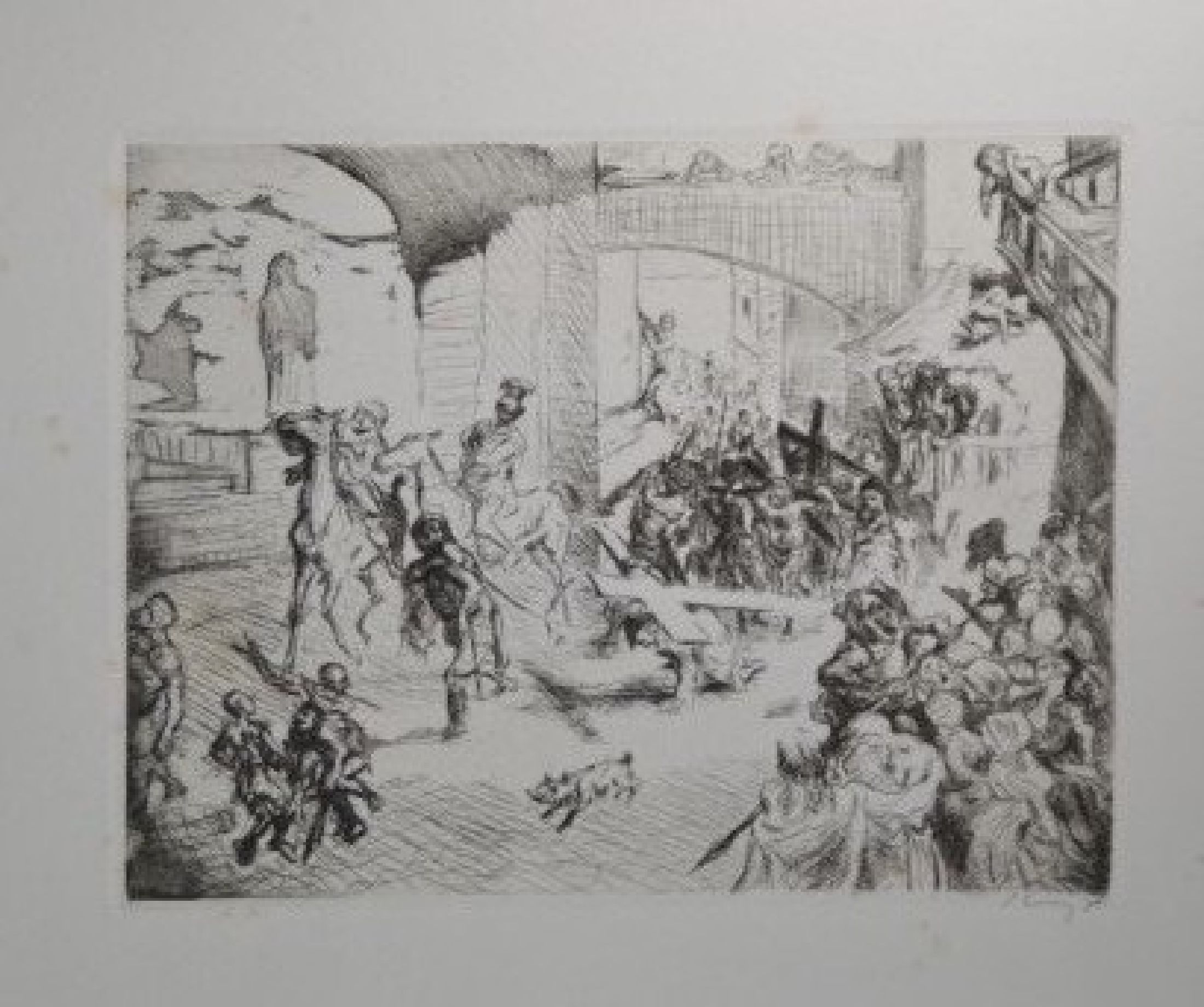 Detail b: Max Slevogt, 4 Grafiken, handsigniert: a: Gespräch zwischen Faust und Mephisto, 1925/27, ca. Blattgr. 46 x 35 cm, b. Radierung Kreuztragung aus ...