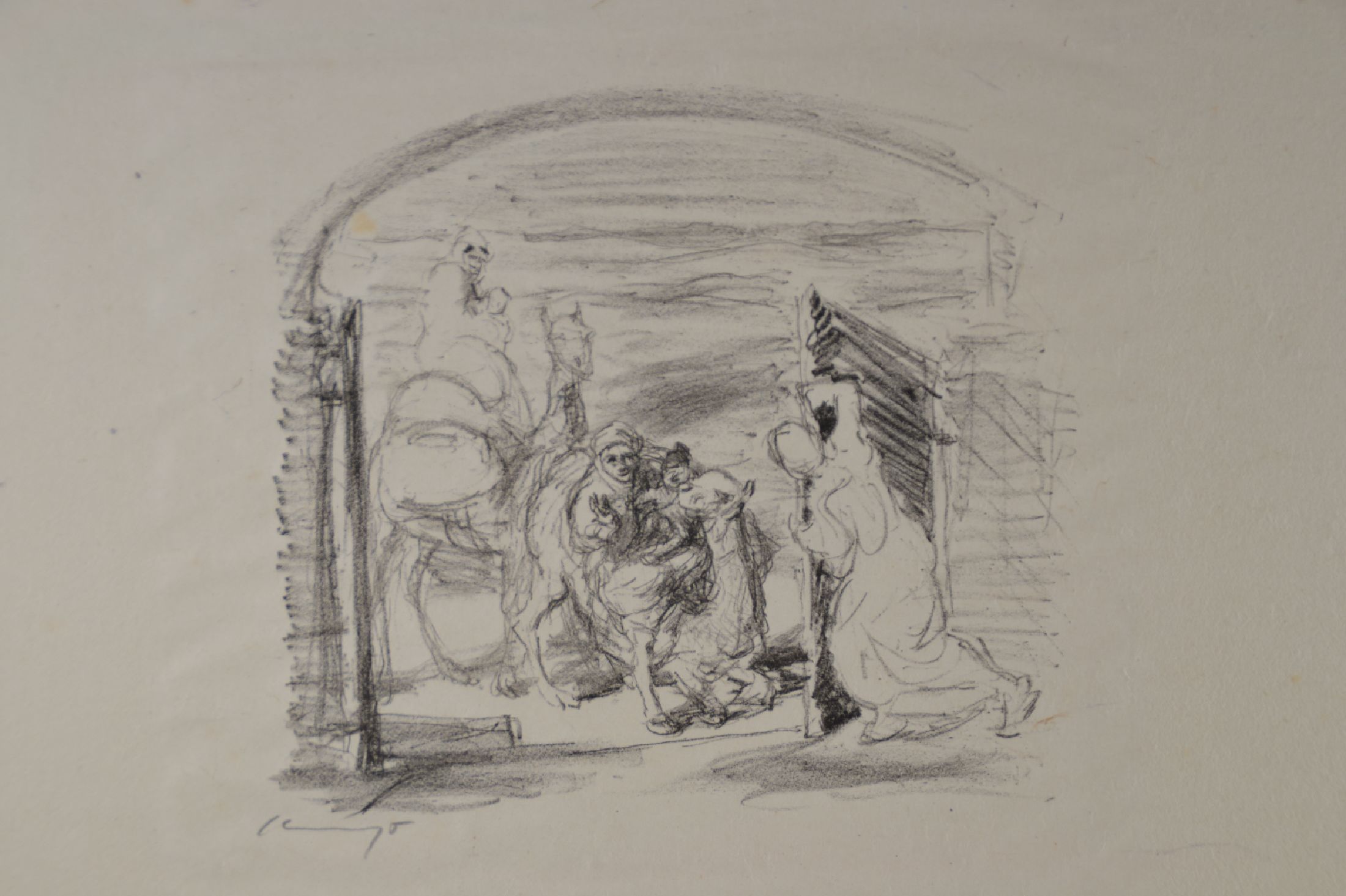 Detail e: Max Slevogt, 4 Grafiken, handsigniert: a: Gespräch zwischen Faust und Mephisto, 1925/27, ca. Blattgr. 46 x 35 cm, b. Radierung Kreuztragung aus ...