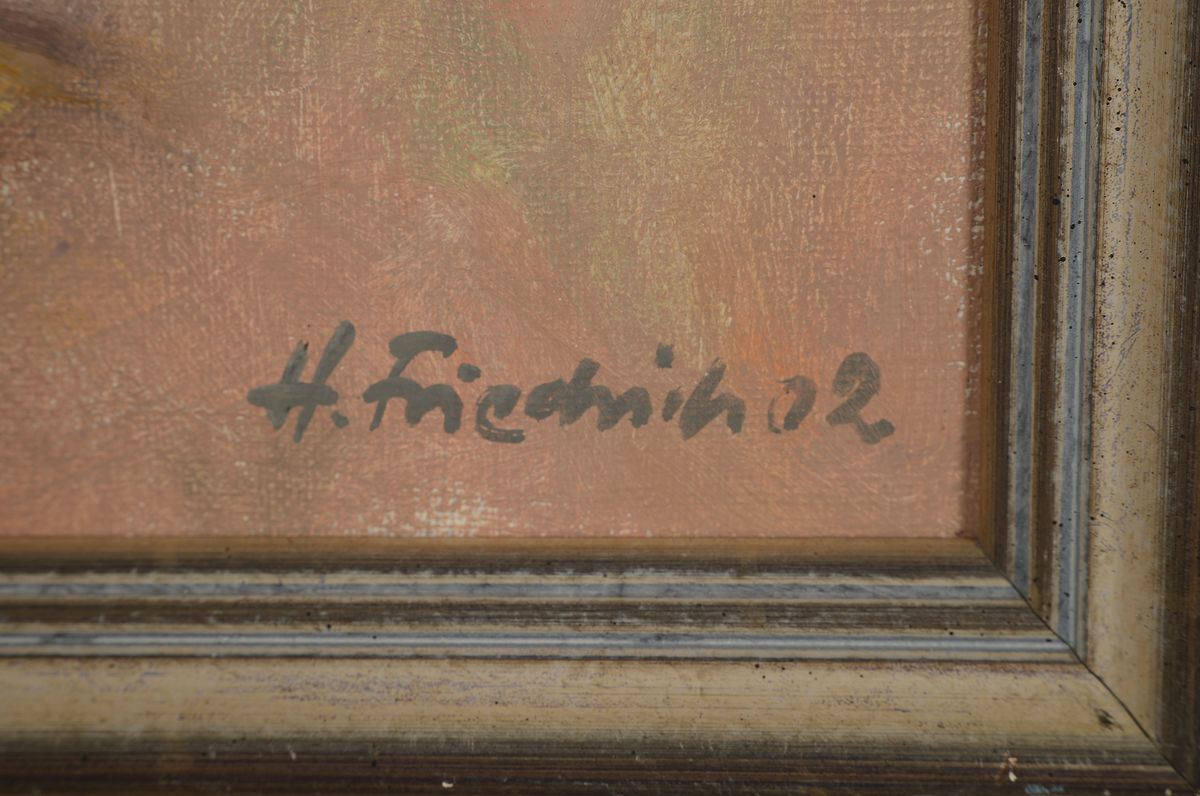 Detail a: Heinz Friedrich, 1924 Schwetzingen - 2018, Hahn, Öl/Lwd, signiert und dat. 02, ca. 55 x 46 cm, Rahmen