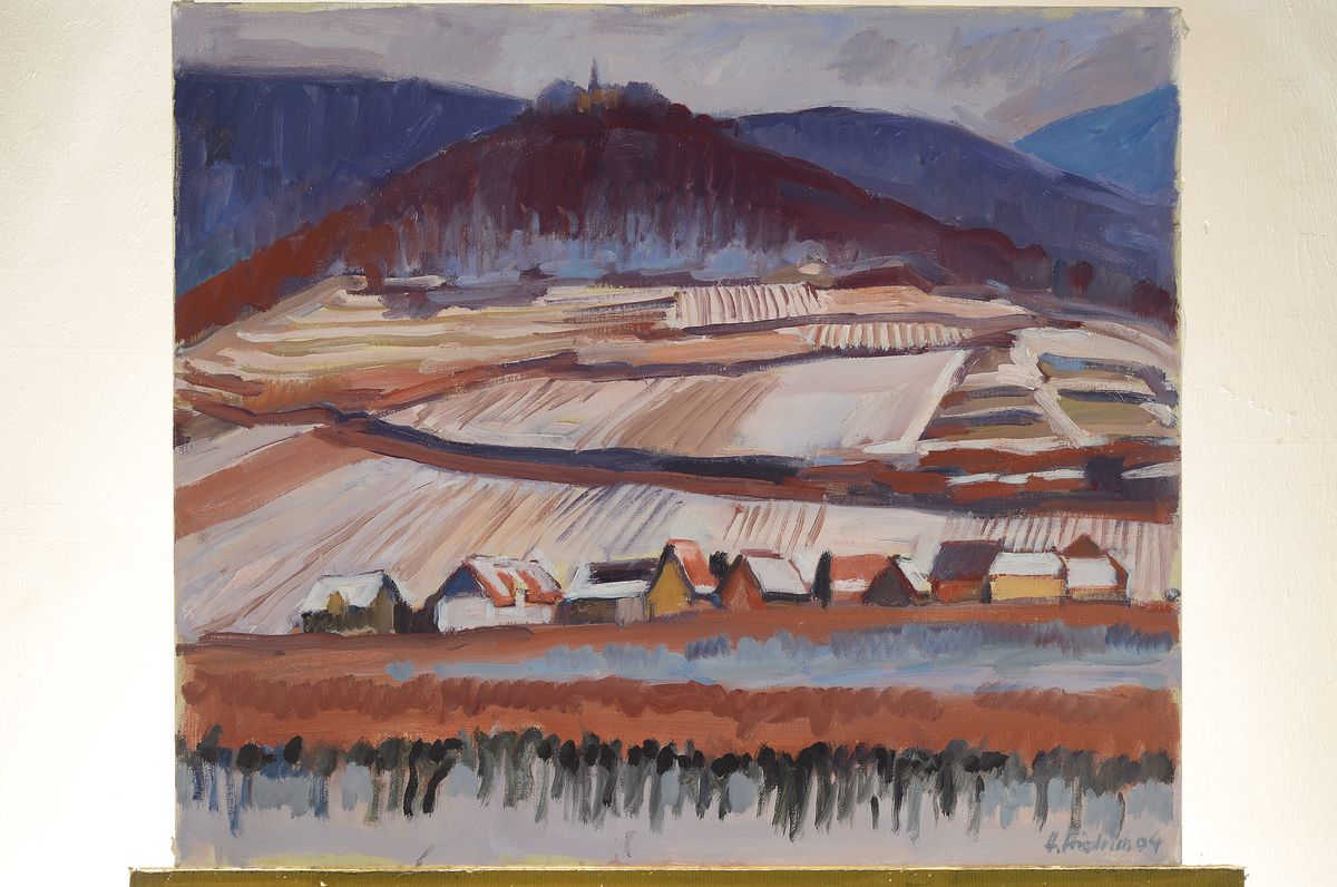 Detail k: Heinz Friedrich, 1924 - 2018 Schwetzingen, Pfälzer Wingert im Winter, Öl/Lwd, signiert und dat. 04, 60 x 70 cm