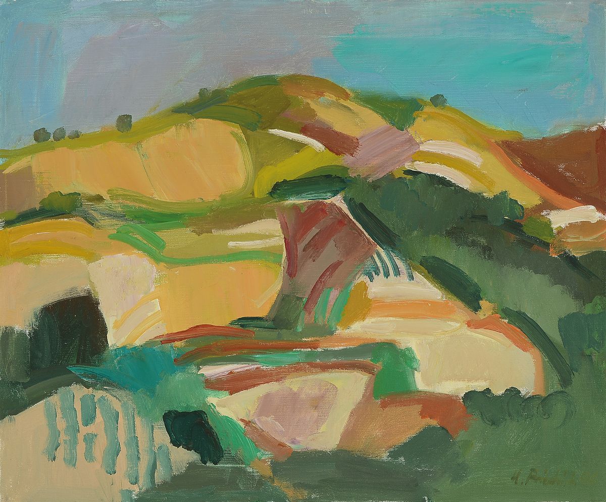 Heinz Friedrich, 1924 - 2018, Landschaft mit Feldern, Öl/Lwd, signiert und dat. 94, ca. 50 x 60 cm, Rahmen