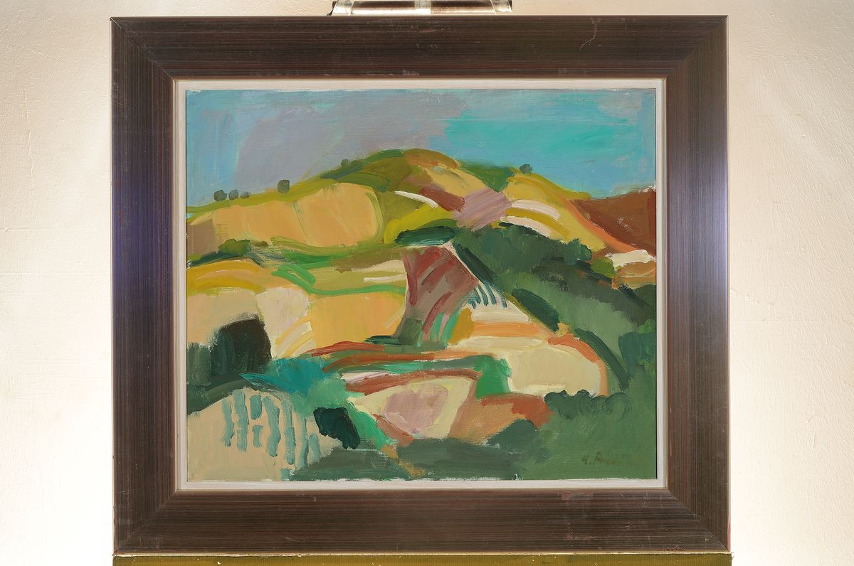 Detail k: Heinz Friedrich, 1924 - 2018, Landschaft mit Feldern, Öl/Lwd, signiert und dat. 94, ca. 50 x 60 cm, Rahmen