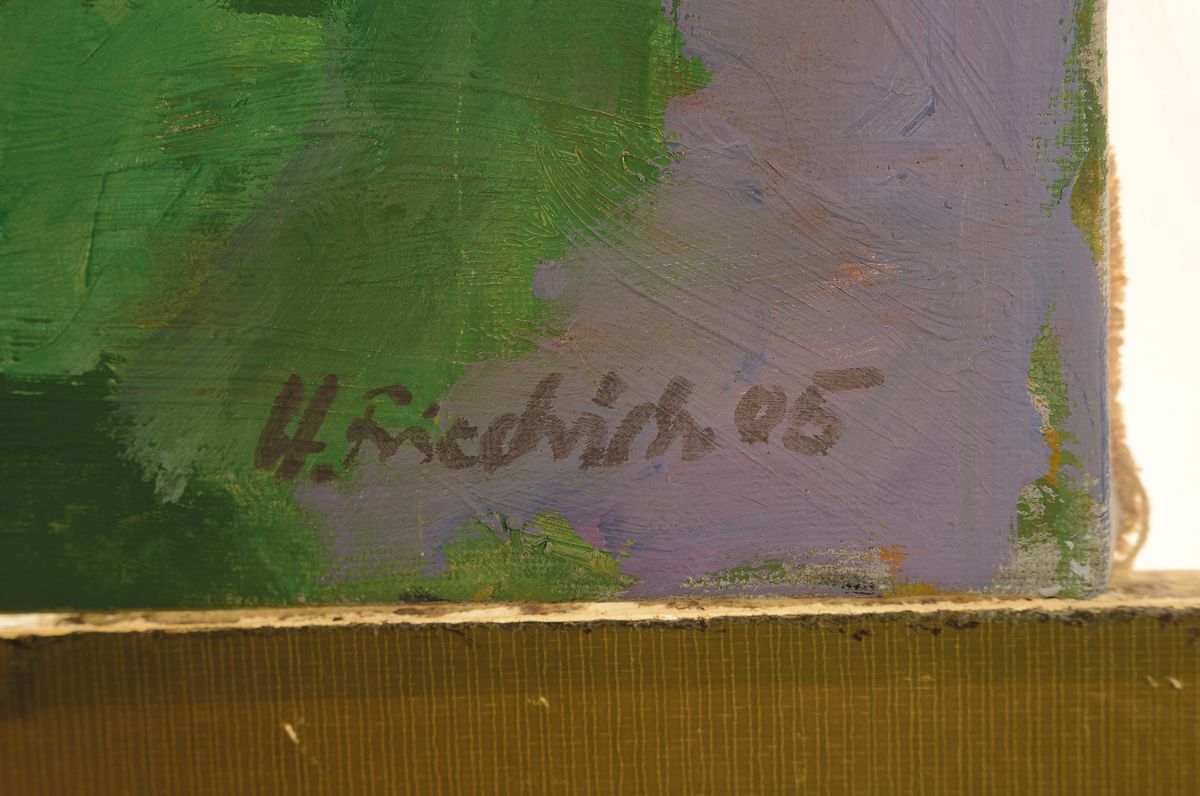 Detail a: Heinz Friedrich, 1924 Schwetzingen - 2018, pfälzer Landschaft in der Mandelblüte, Öl/Lwd., signiert und dat. 05, 50 x 62 cm, Rahmen