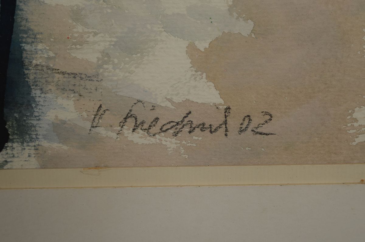 Detail a: Heinz Friedrich, 1924 Schwetzingen -2018, Truthähne, großformatiges Aquarell/Papier, signiert, dat. 02, ca. 54 x 72 cm, Rahmen