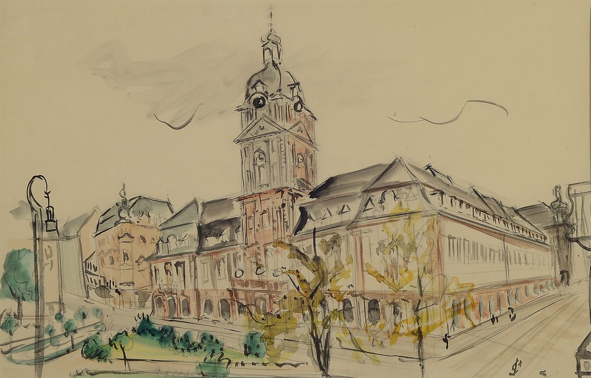 Otto Ditscher, 1904-1987 Neuhofen, Das alte Rathaus in Mannheim, Aquarell auf Papier, rechts unten monogr., ca. 31x49cm, PP, u.Gl., R. ca. 49x66cm