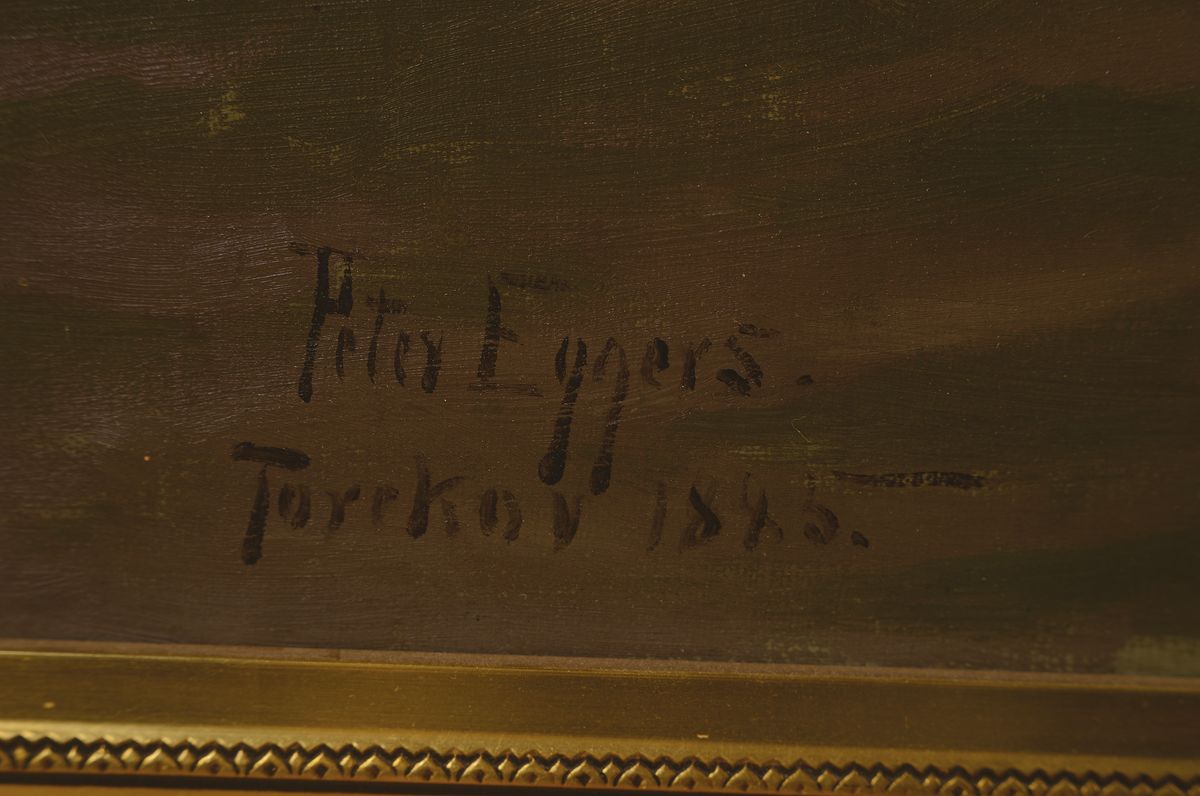 Detail a: Johan Peter Eggers, 1855 Göteborg-1907, Studium an der Akademie Kopenhagen, Segelboote auf stürmischer See vor der Küste, links unten signiert und ...
