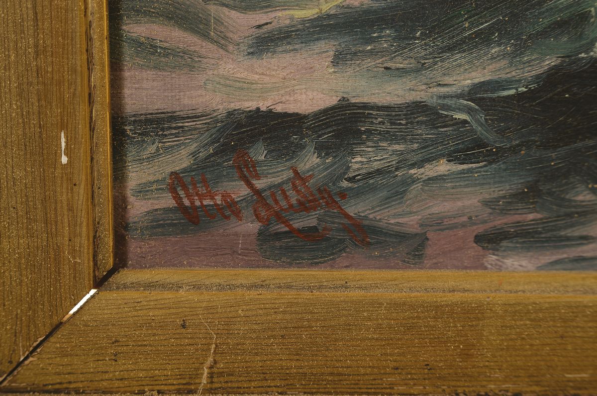 Detail a: Valdemar Otto Lusty, 1886-1965, dänischer Marinemaler, Segelboot mit geblähten Segeln, links unten signiert, verso unleserlich bez. , breiter ...