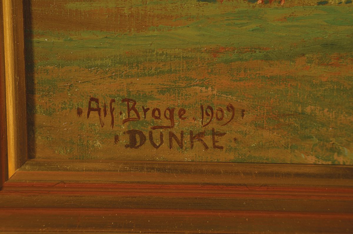 Detail a: Karl Harald Alfred Broge, 1870-1950 Kopenhagen, Studium an der Akademie Kopenhagen, sommerliche Landschaft mit Bauernhof, gekonnte Beobachtung der ...