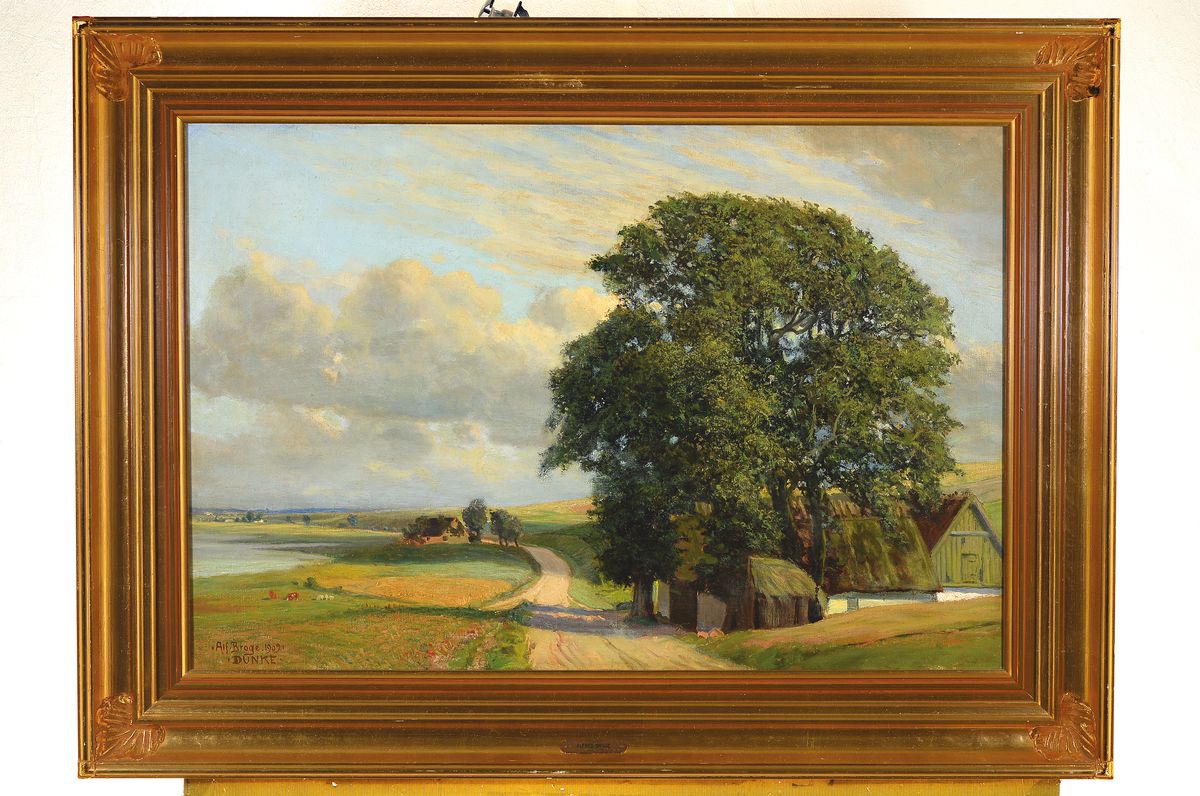 Detail k: Karl Harald Alfred Broge, 1870-1950 Kopenhagen, Studium an der Akademie Kopenhagen, sommerliche Landschaft mit Bauernhof, gekonnte Beobachtung der ...