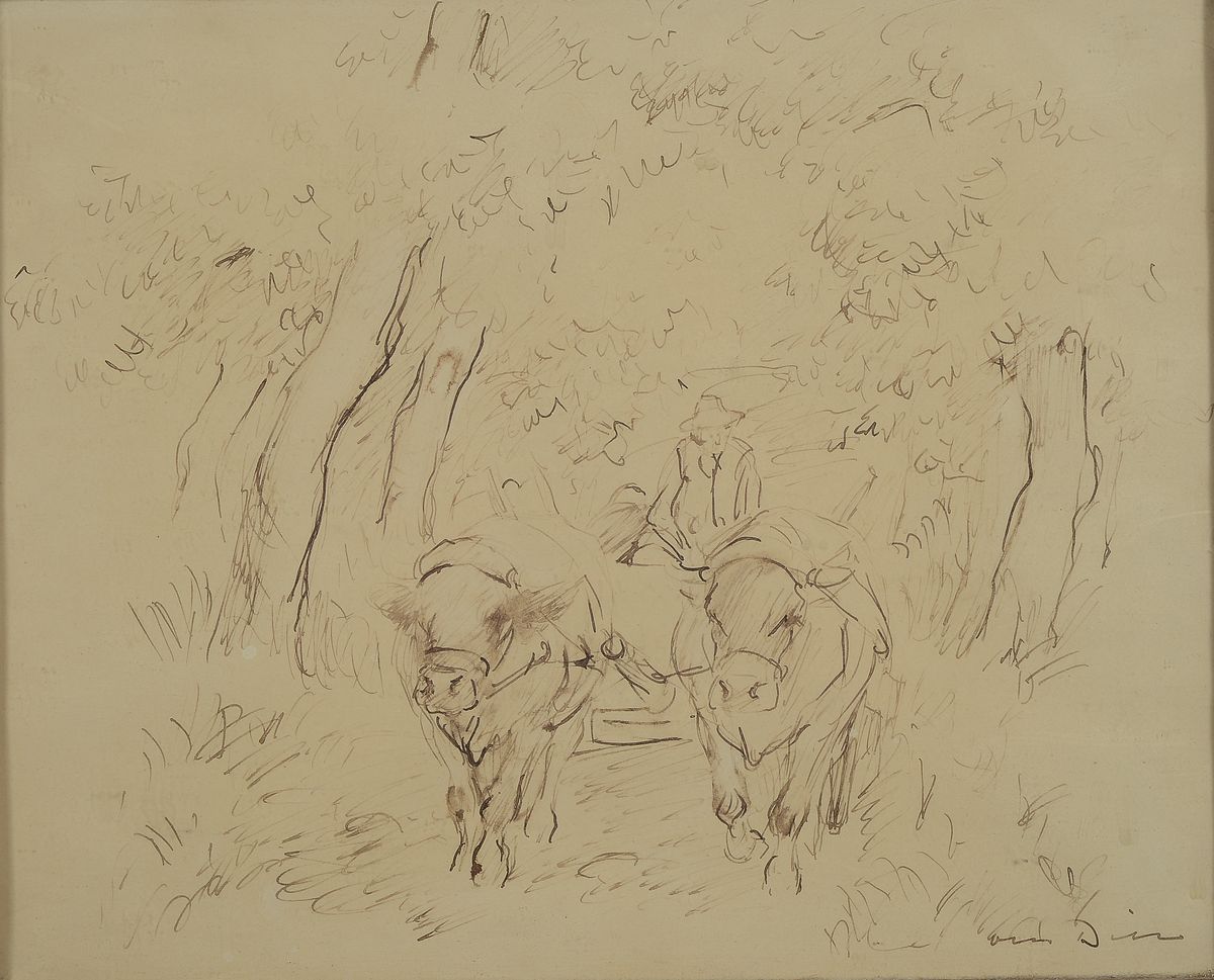Otto Dill, 1884 Neustadt an der Weinstraße-1957 Bad Dürkheim, Bauer mit Ochsengespann, Tuschezeichnung, rechts unten handsign., ca. 29x36cm, u.Gl., ...