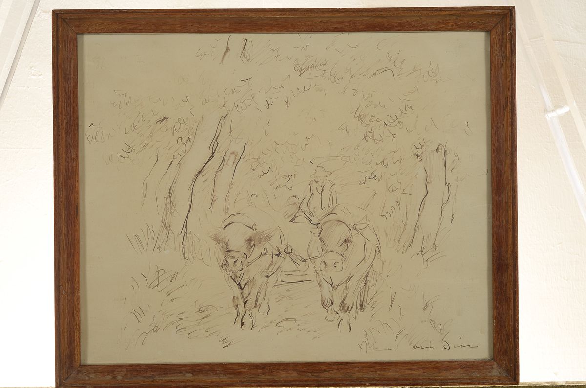 Detail k: Otto Dill, 1884 Neustadt an der Weinstraße-1957 Bad Dürkheim, Bauer mit Ochsengespann, Tuschezeichnung, rechts unten handsign., ca. 29x36cm, u.Gl., ...