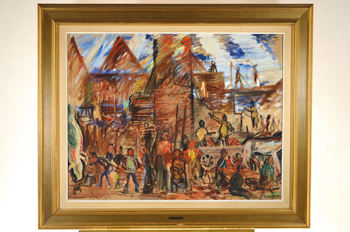 Detail k: William Scharff, 1886-1959 Kopenhagen, Ausbildung an Kristian Zahrtmanns Kunstschule, der Bau von Bjerresjöholm, so verso auf altem Etikett bez., ...