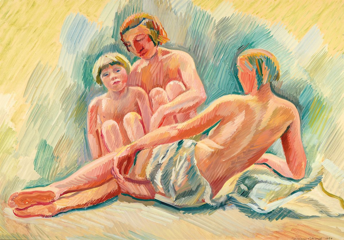 William Scharff, 1886-1959 Kopenhagen, Ausbildung an Kristian Zahrtmanns Kunstschule, 2 Frauenakte mit Kind, rechts unten signiert und datiert 1930, ...
