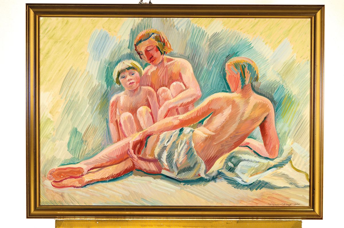 Detail k: William Scharff, 1886-1959 Kopenhagen, Ausbildung an Kristian Zahrtmanns Kunstschule, 2 Frauenakte mit Kind, rechts unten signiert und datiert 1930, ...